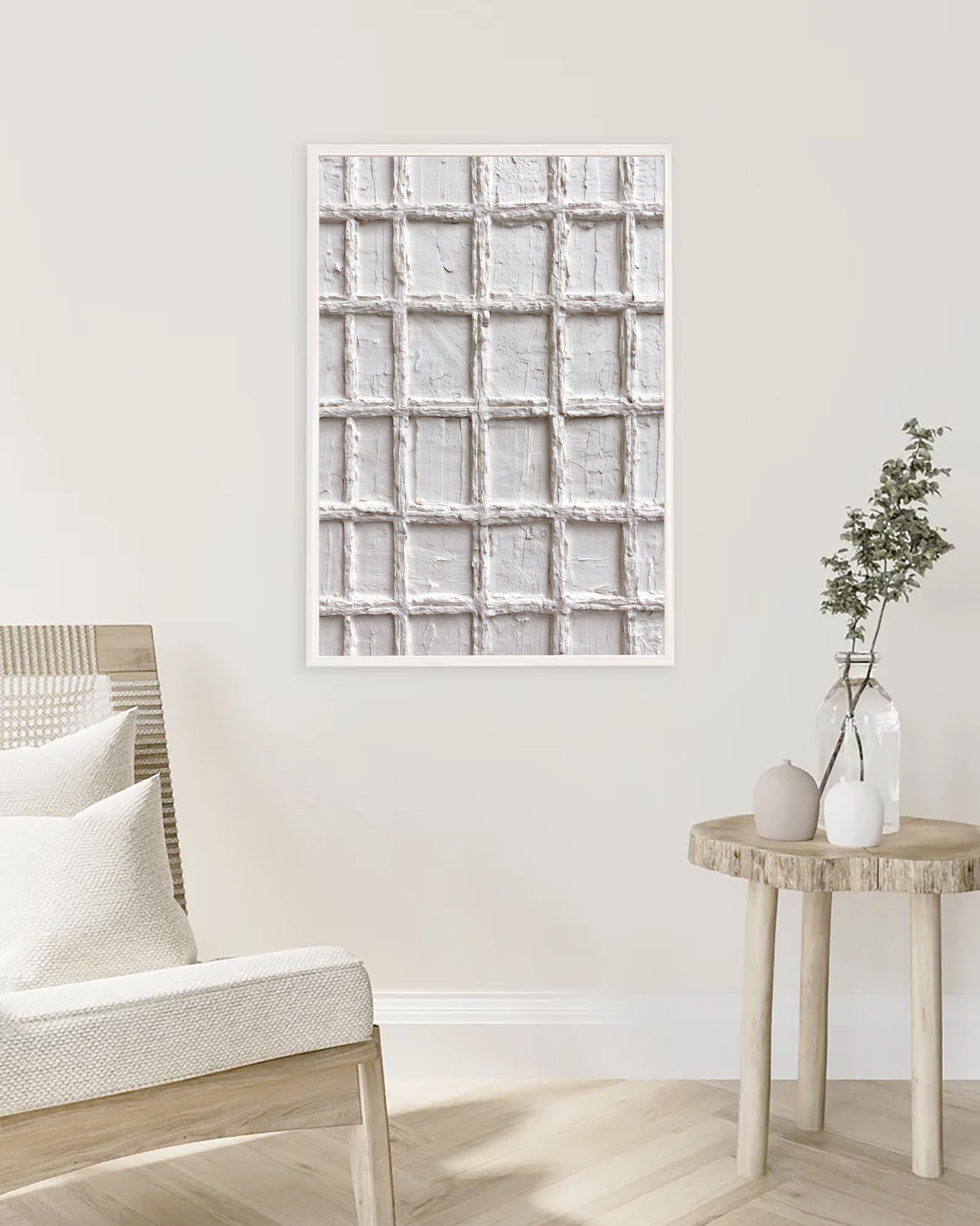 Textured Ivory Grid | White Lattice