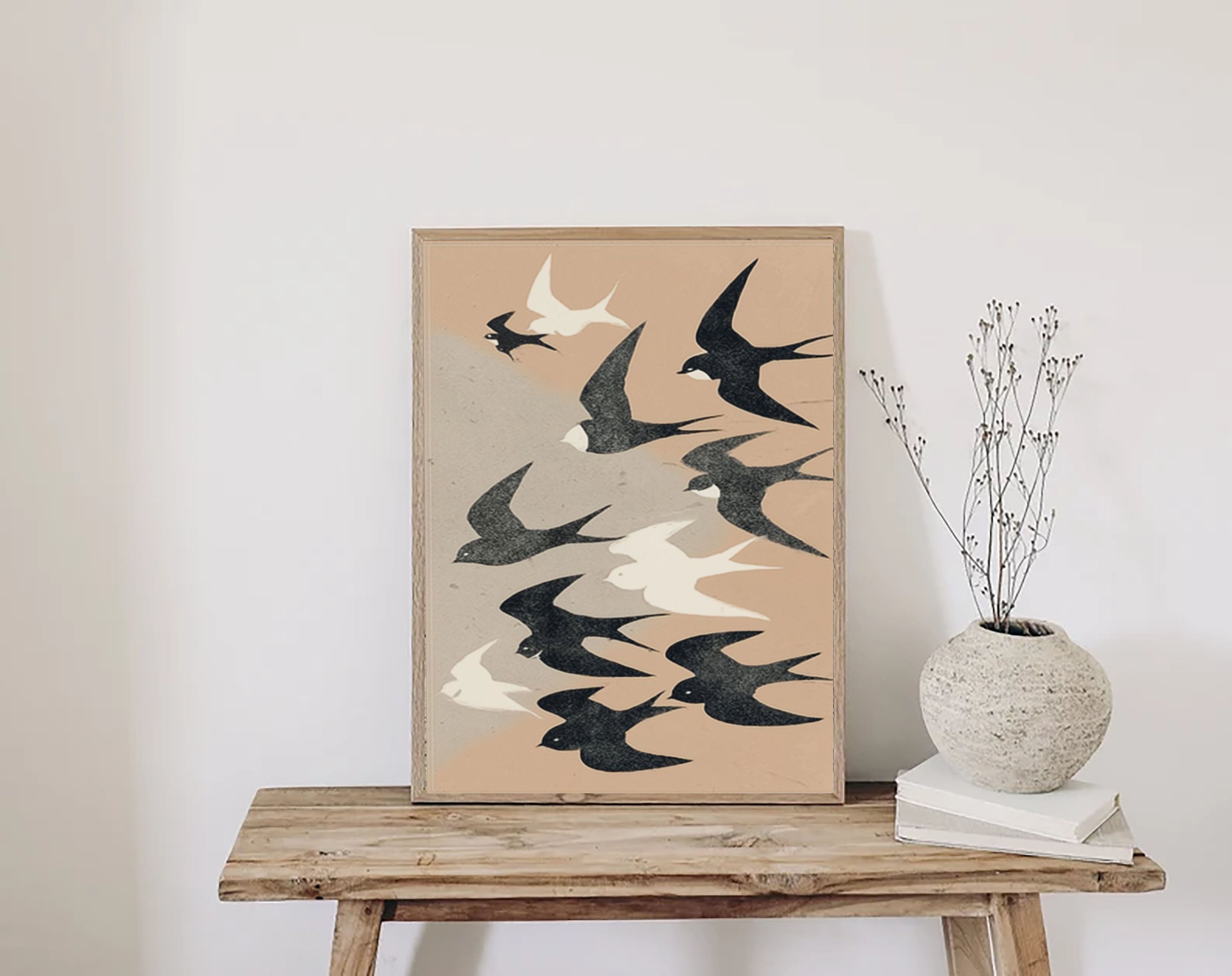 Graphic Bird Silhouette | Beige Sky
