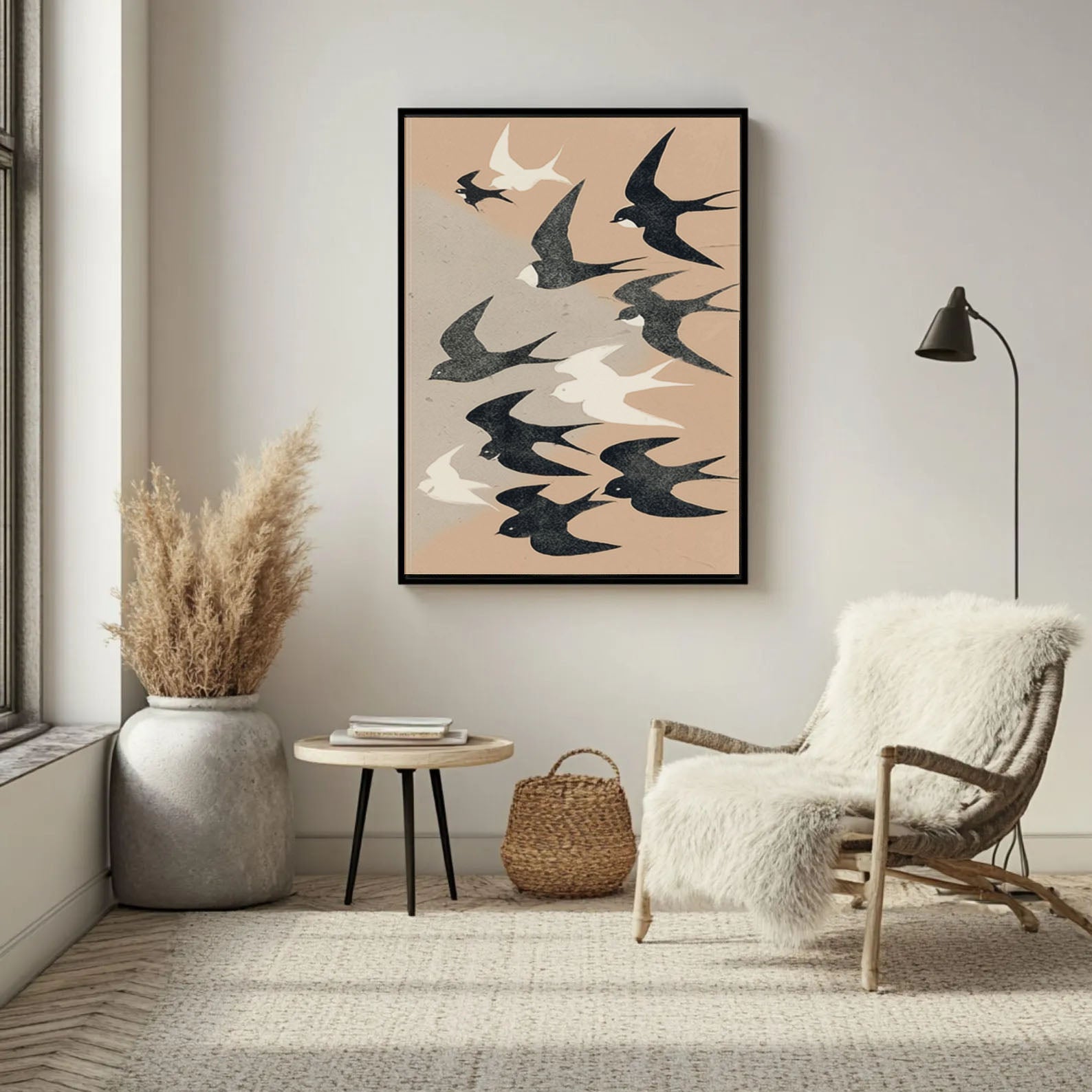 Graphic Bird Silhouette | Beige Sky