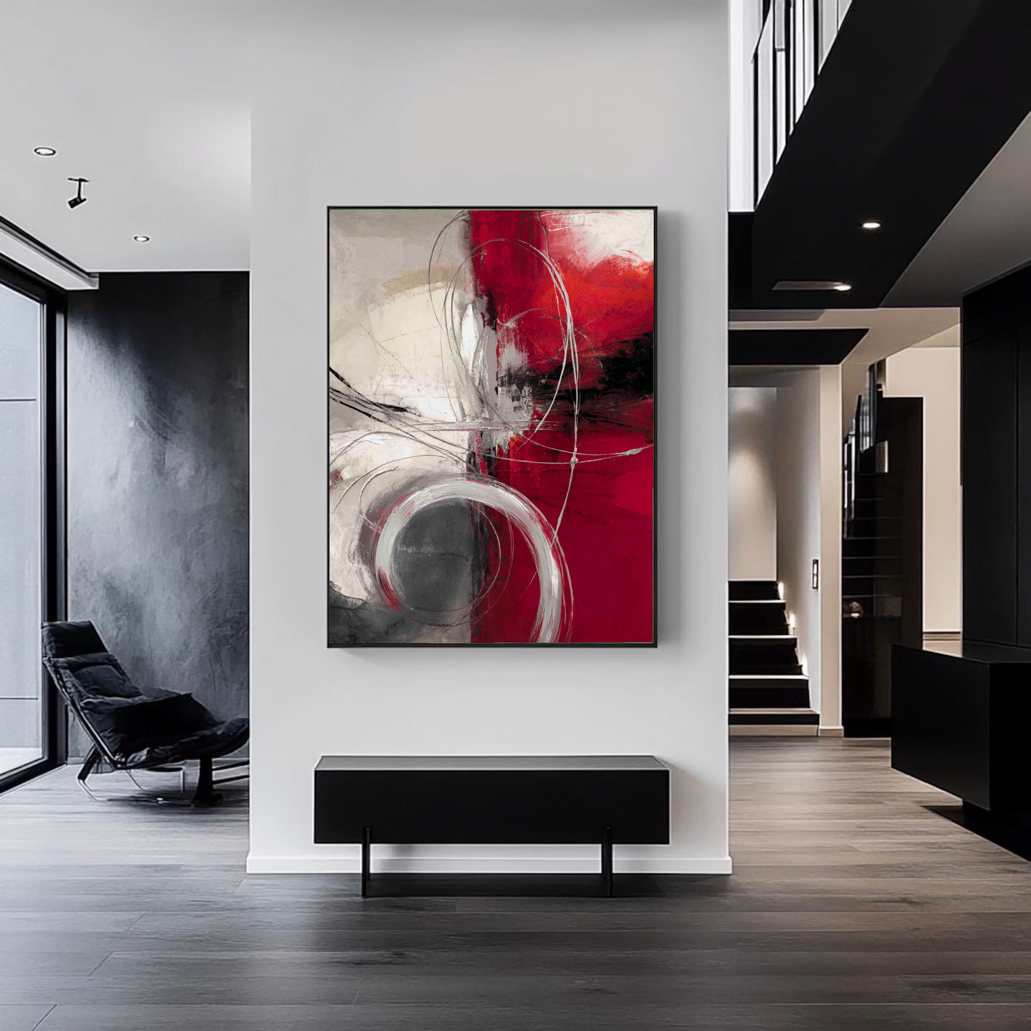 Textured Crimson Dynamism | Silvery Swirls