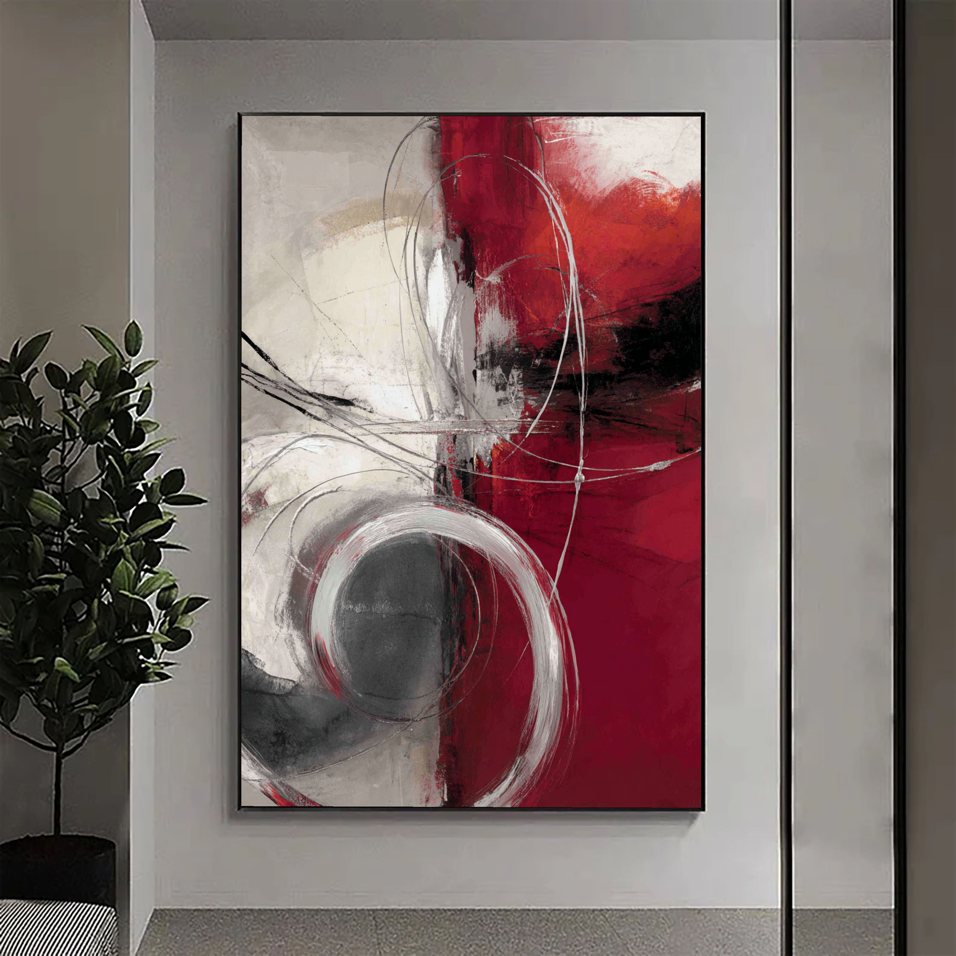 Textured Crimson Dynamism | Silvery Swirls
