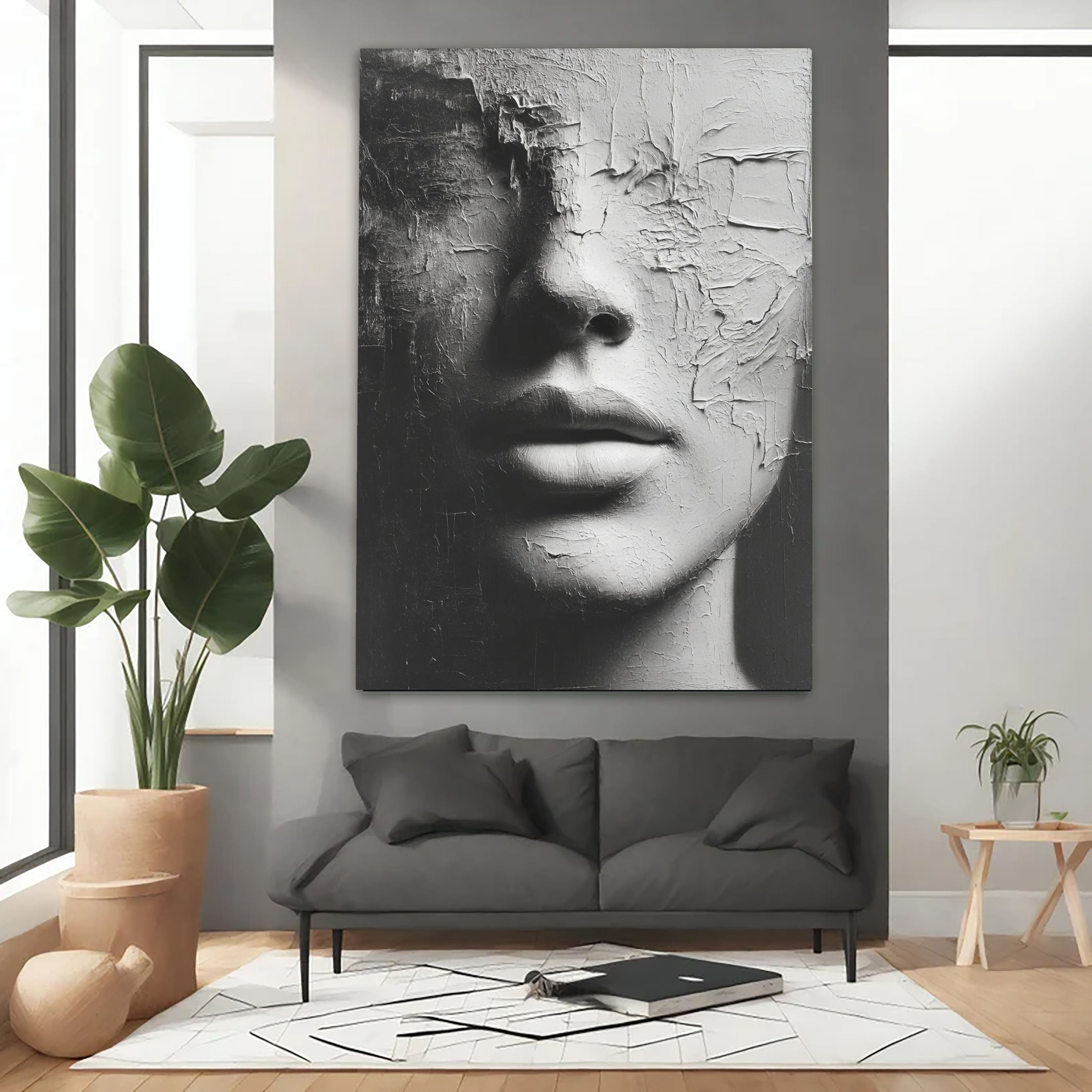 Textured Monochrome Visage | Cracked Grace