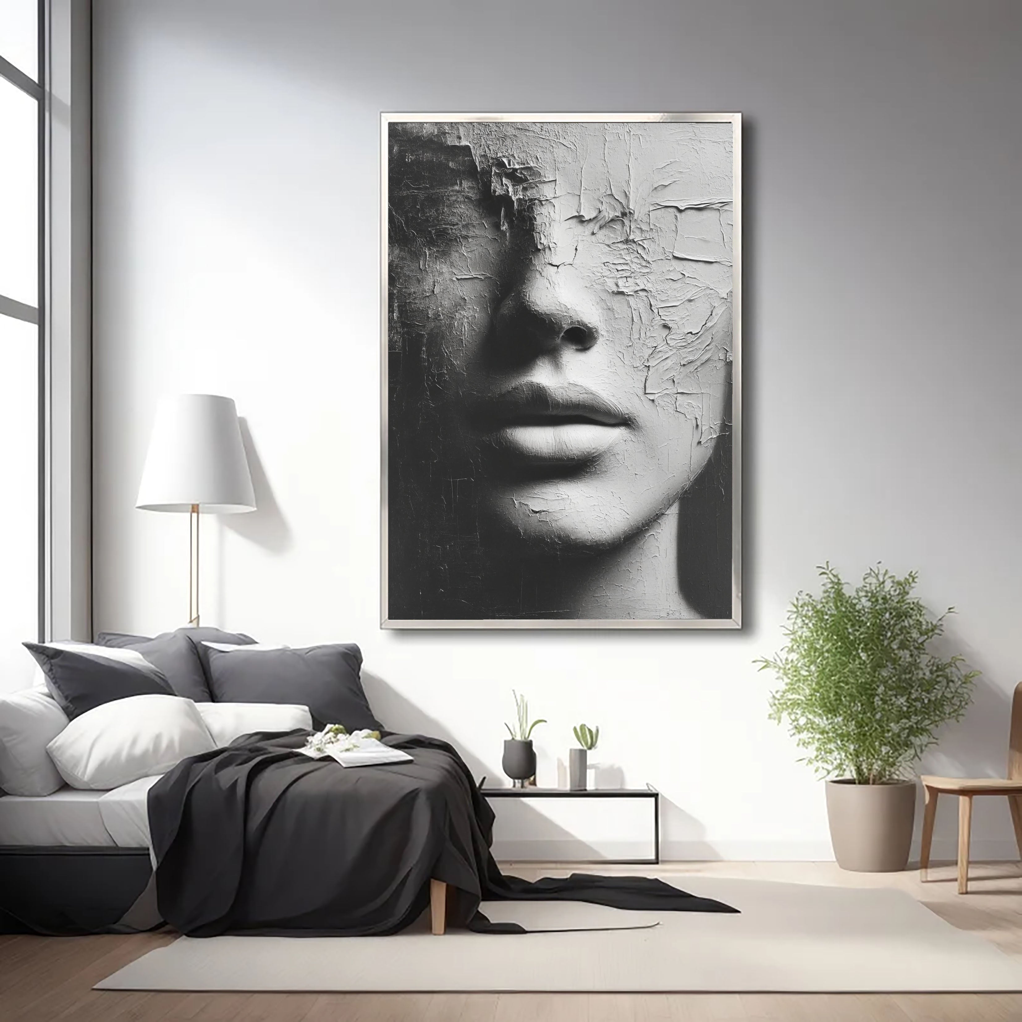 Textured Monochrome Visage | Cracked Grace