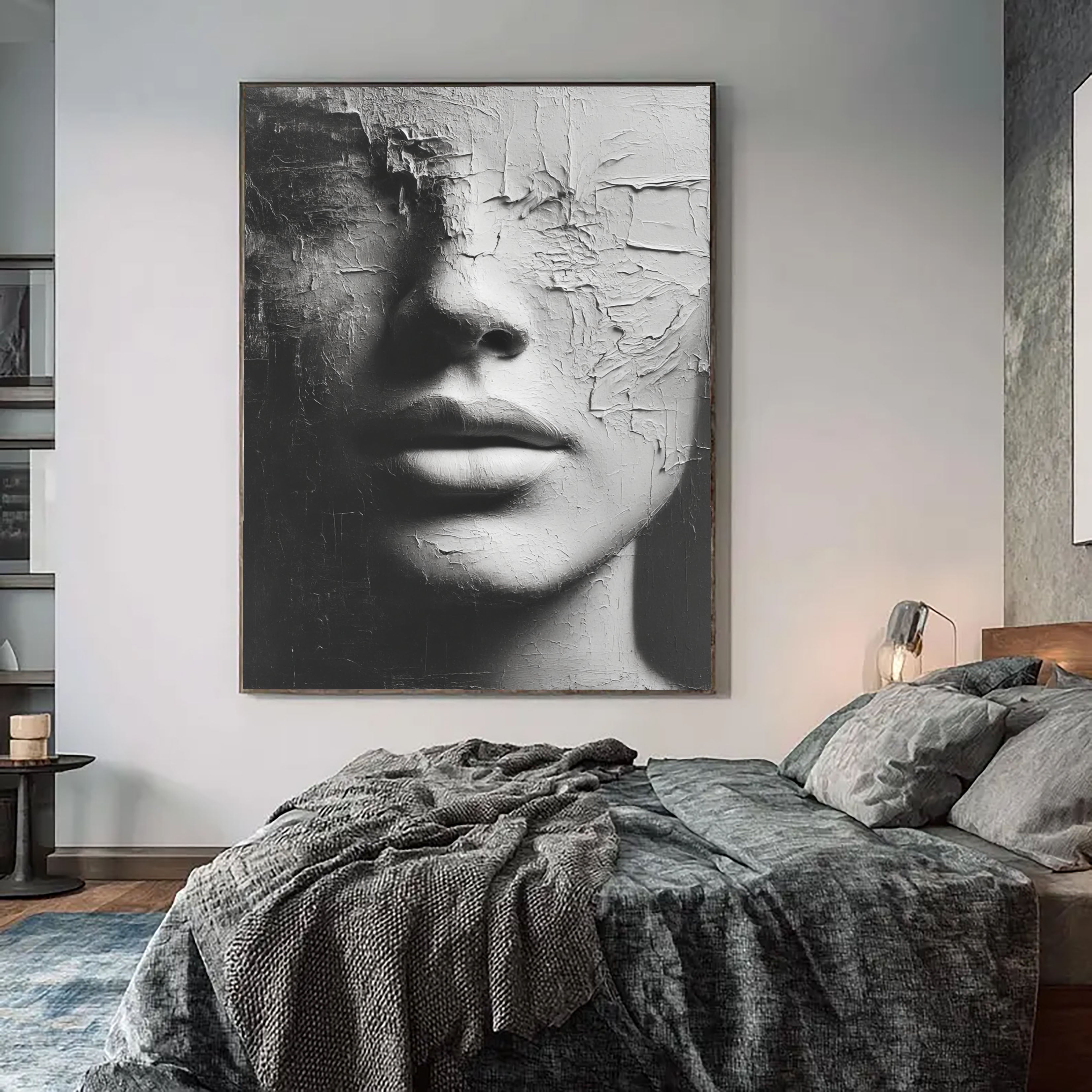 Textured Monochrome Visage | Cracked Grace