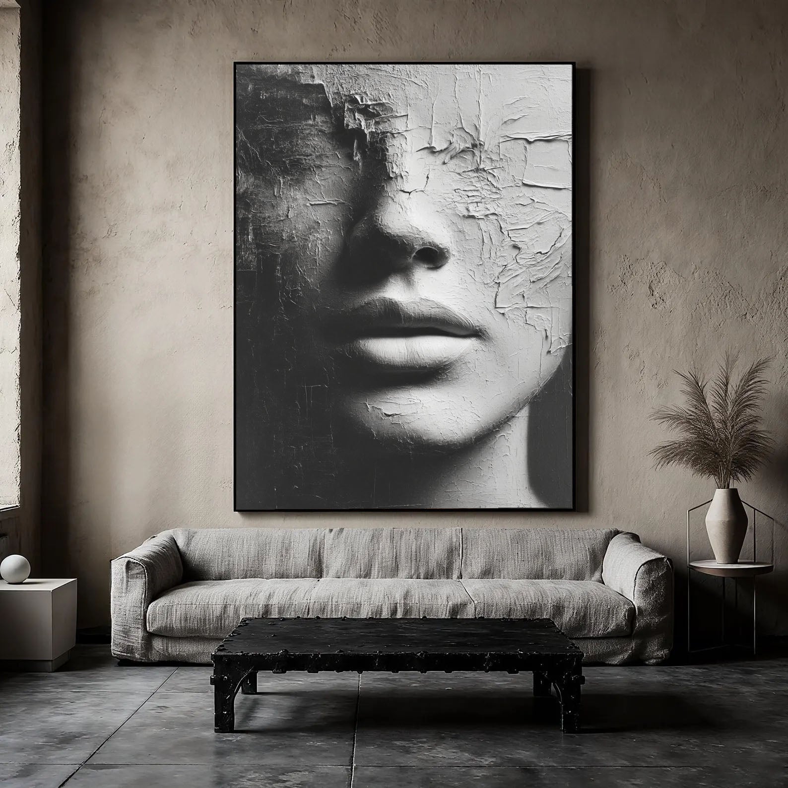 Textured Monochrome Visage | Cracked Grace