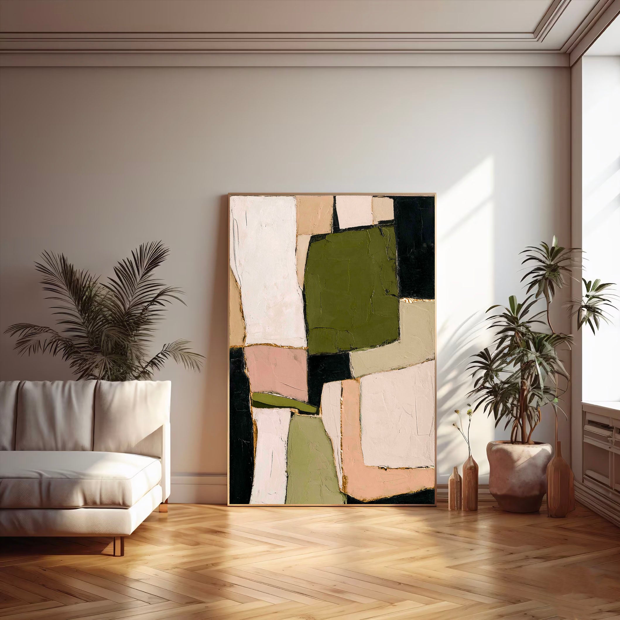 Textured Geometric Harmony | Olive Blush