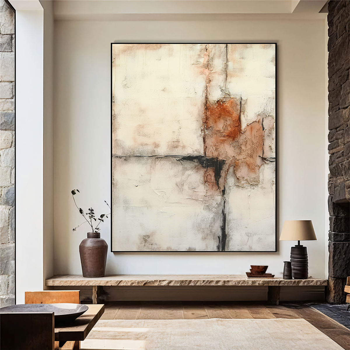 AtelierOil | Wabi-Sabi Abstract Wall Art | Beige Rust Hand‑Painted Oil ...