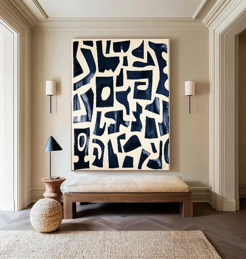 Textured Indigo Geometry | Cream Maze