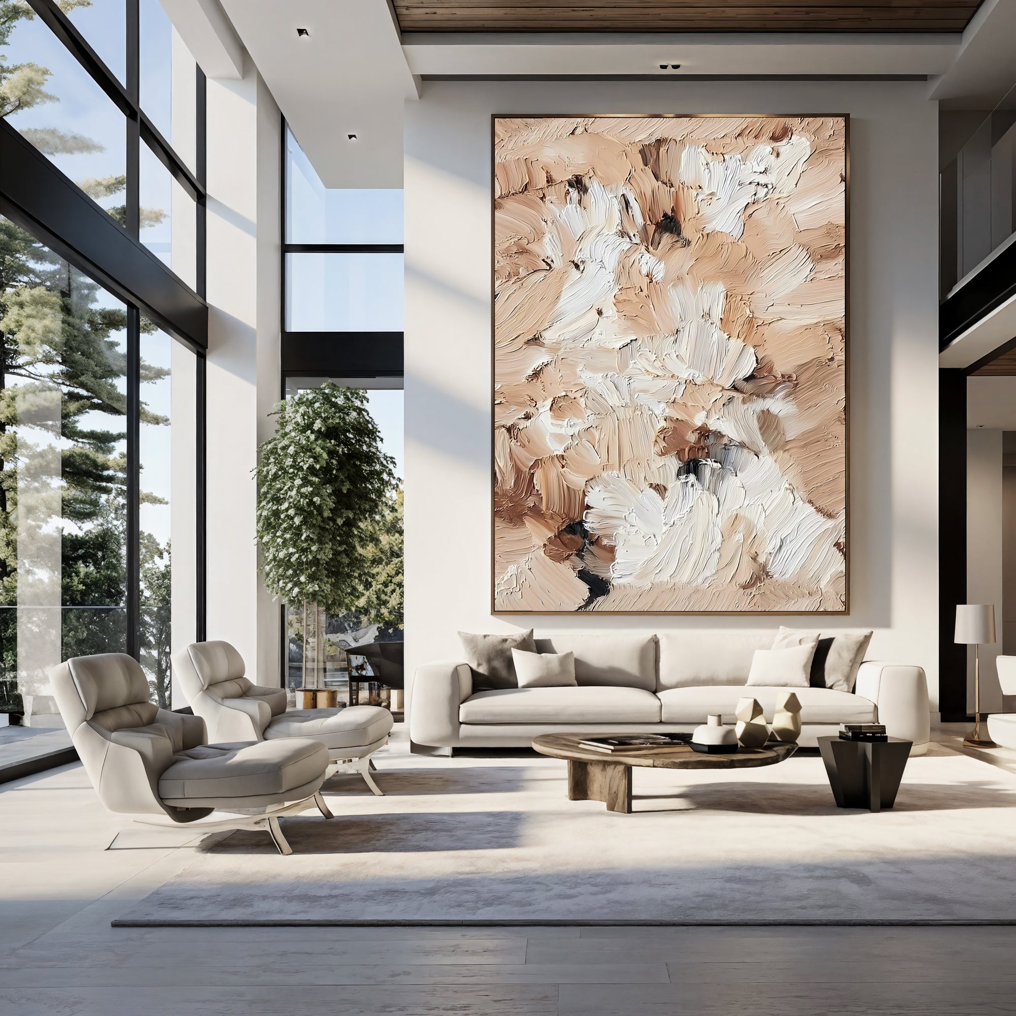 Textured Beige Flourishes | Cream Brown