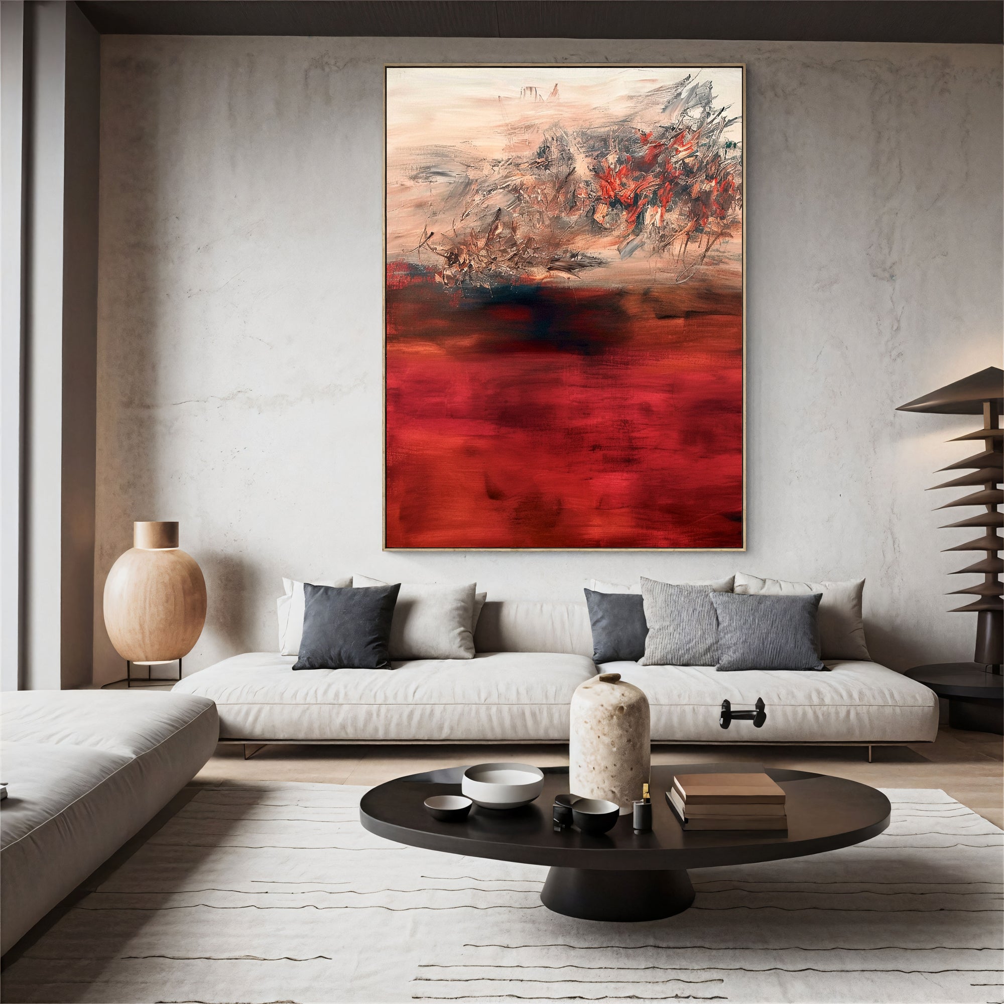 Textured Red Opulence | Red Beige