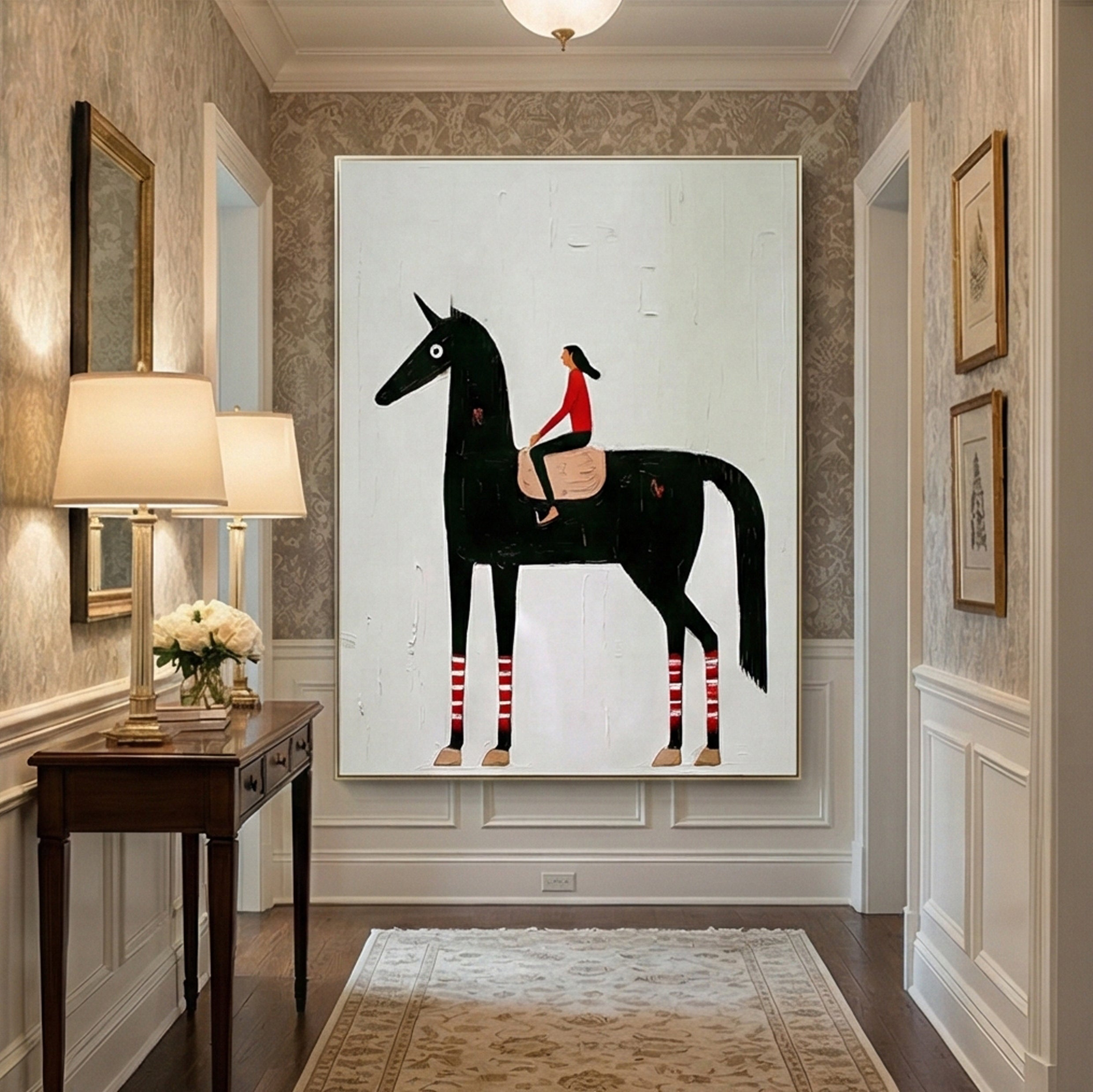 Textured Whimsical Equine | Red Accents