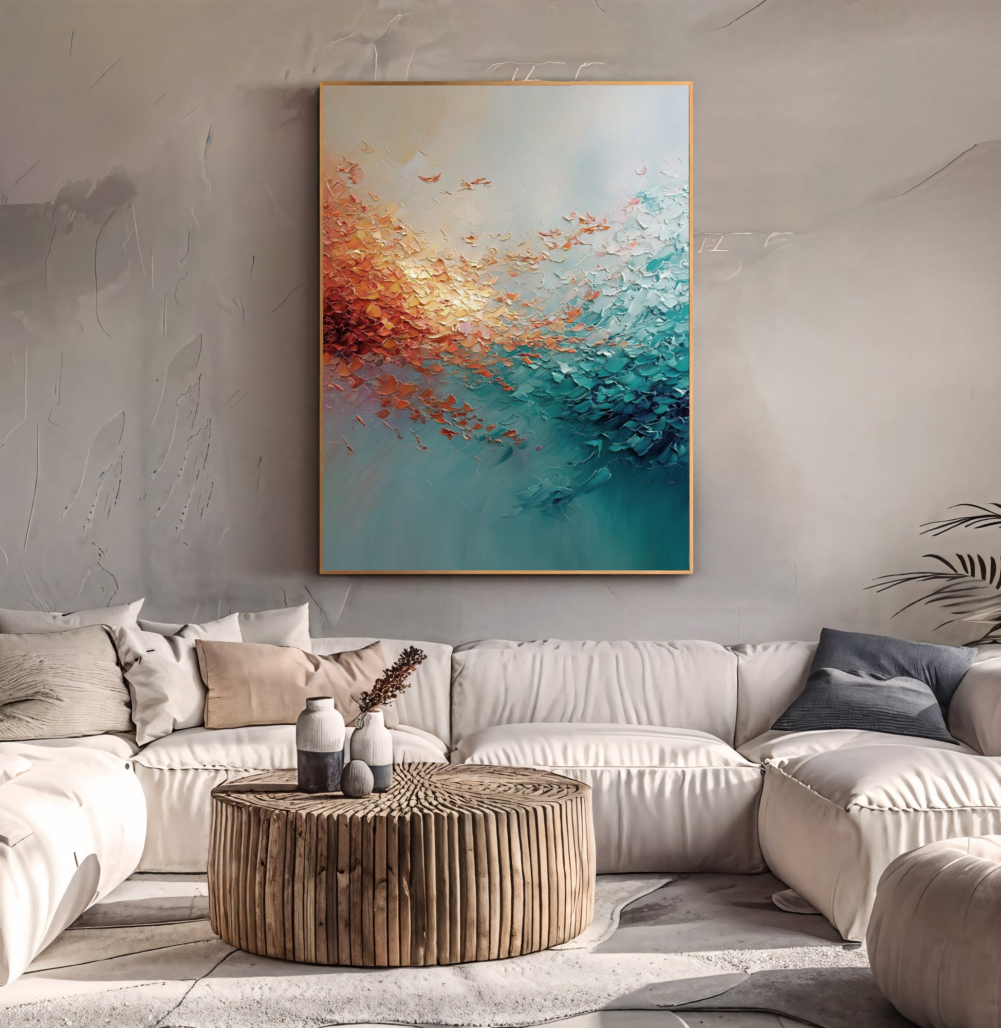 Textured Coral Cascade | Teal Swirl