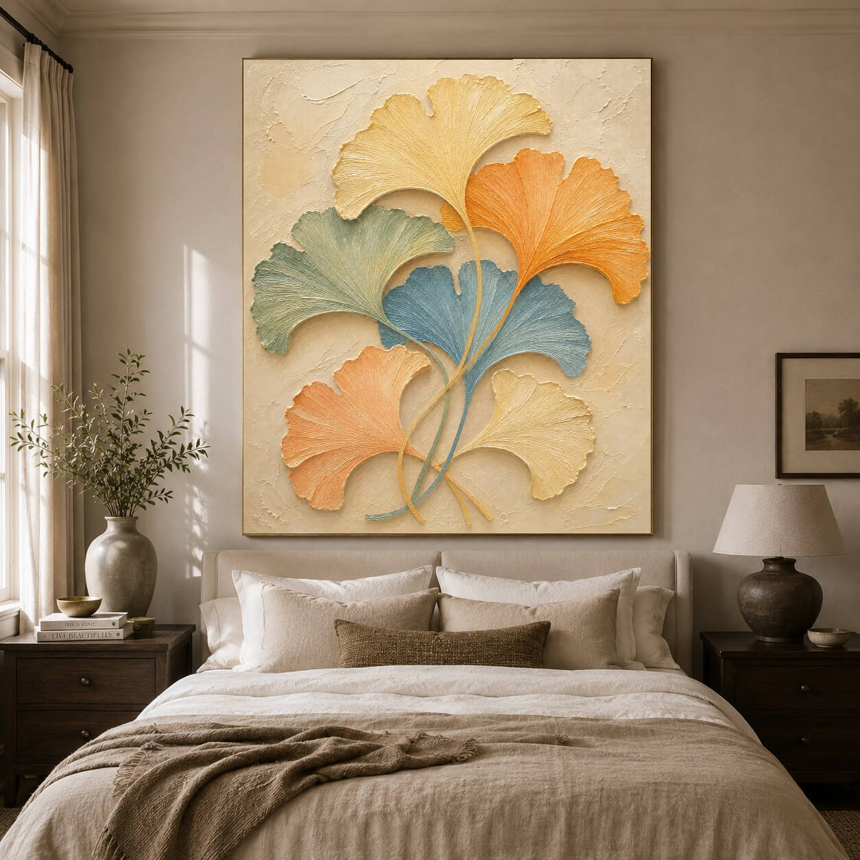 3D-Textured Art | Pastel Ginkgo Swirl