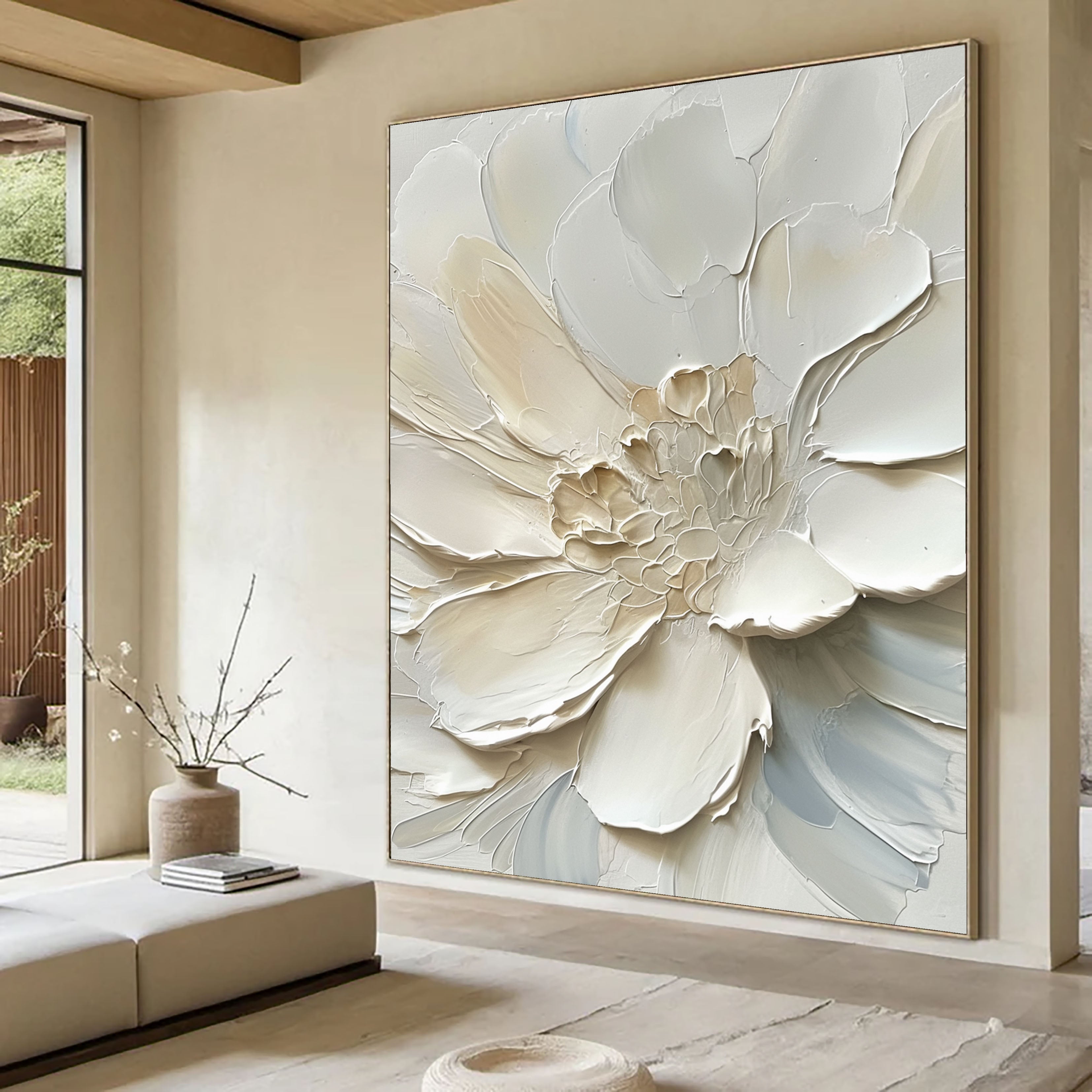 Textured Floral Grandeur | Ivory Blossom