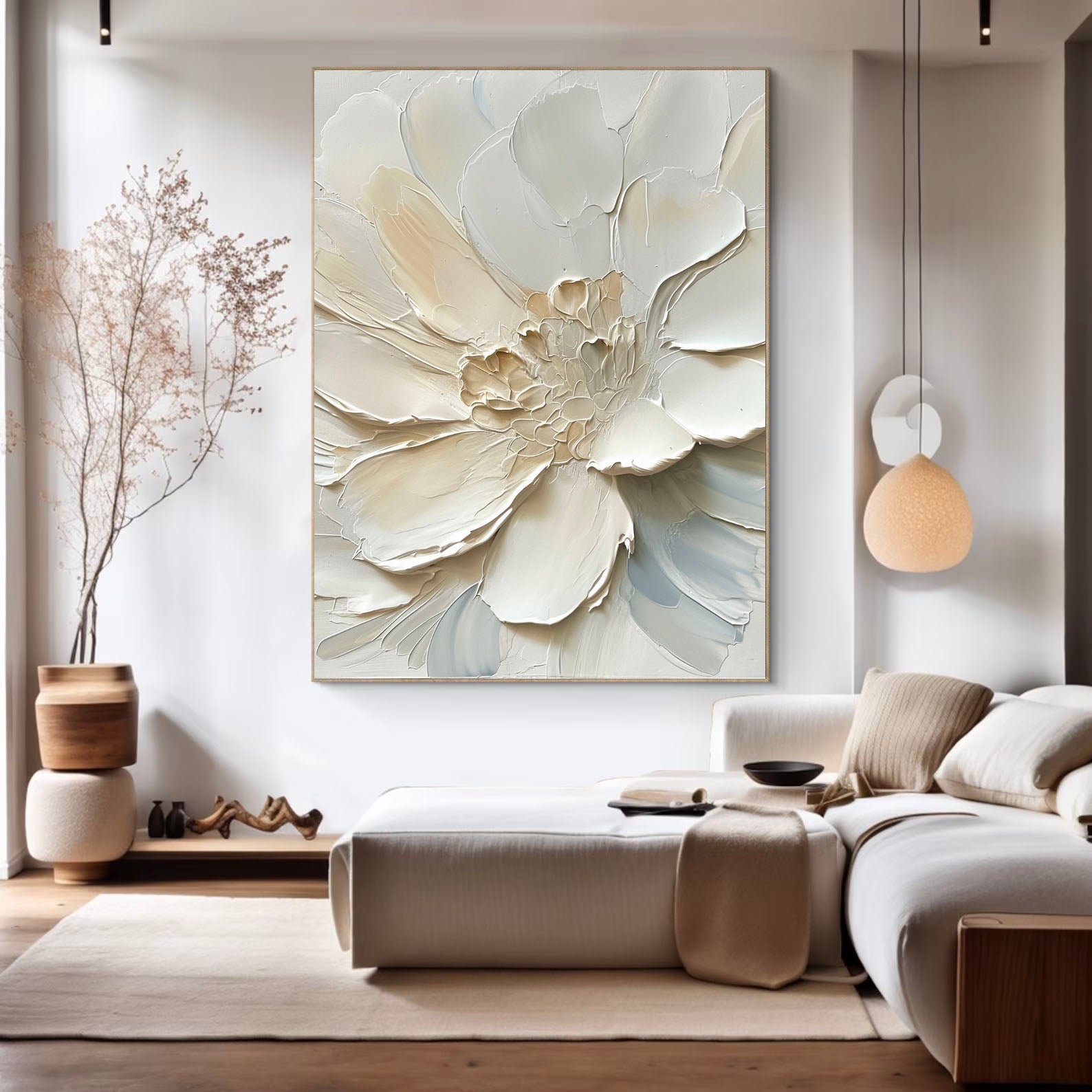 Textured Floral Grandeur | Ivory Blossom