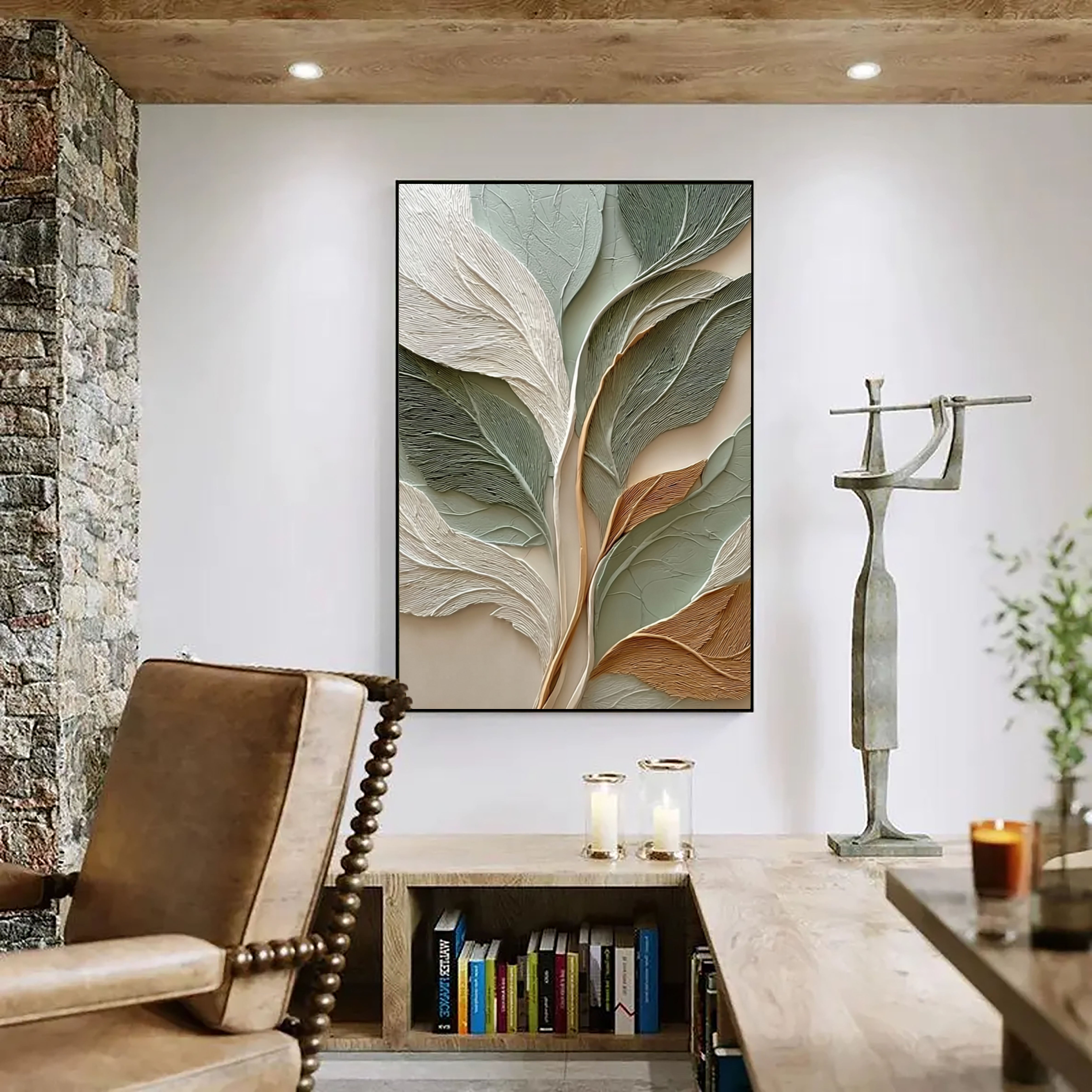 Textured Botanical Leaves | Sage Gold