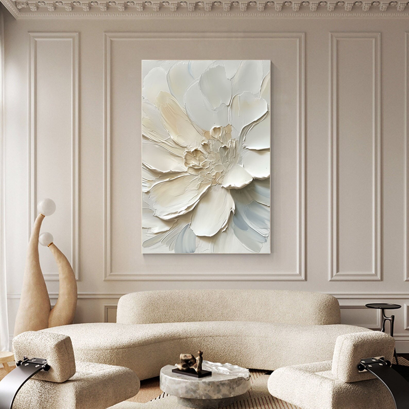 Textured Floral Grandeur | Ivory Blossom