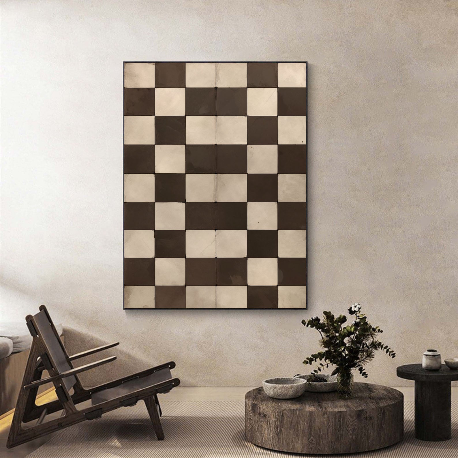 Textured Checker Opulence | Brown Square