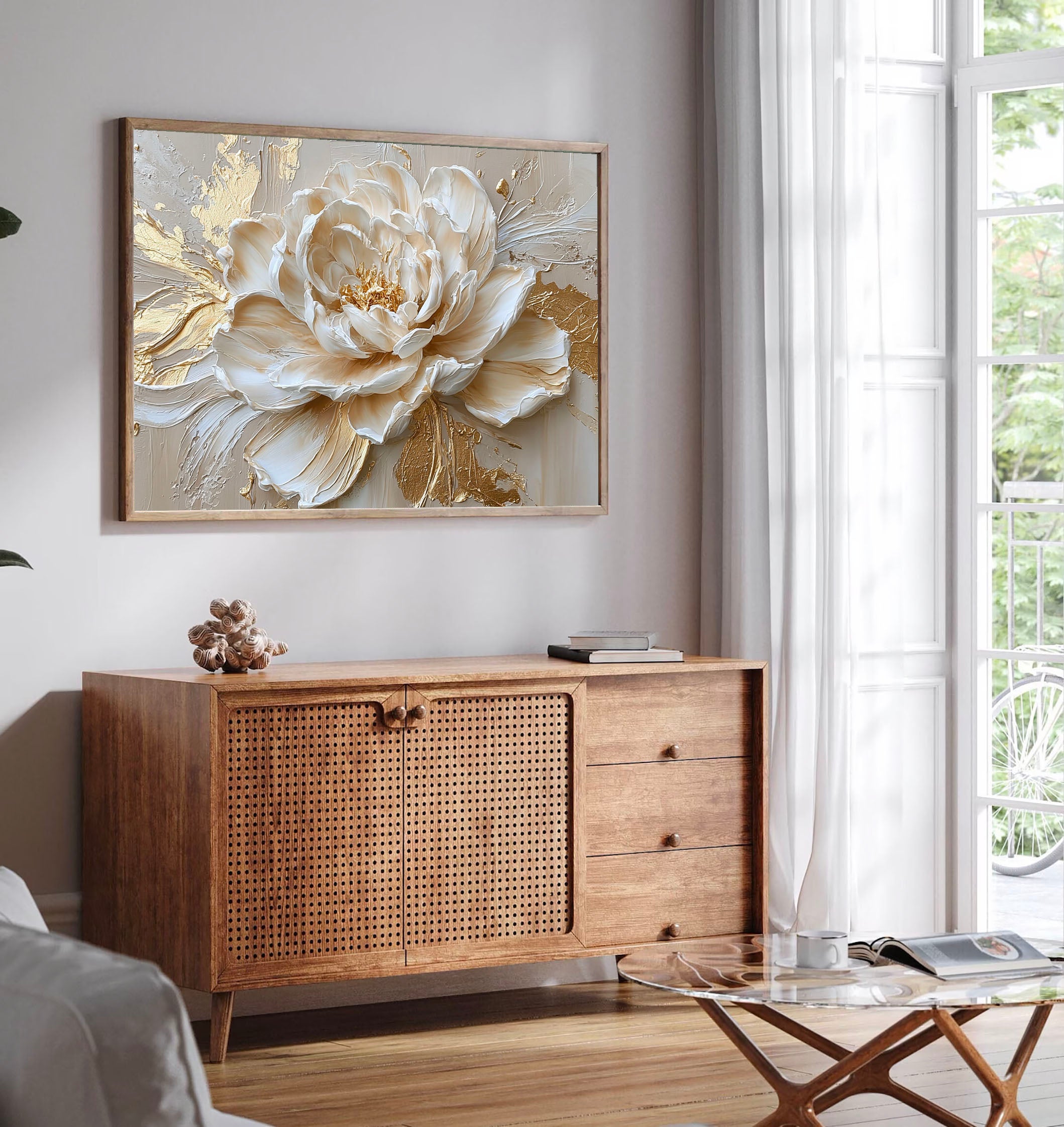 Textured Peony Opulence | Cream Gold