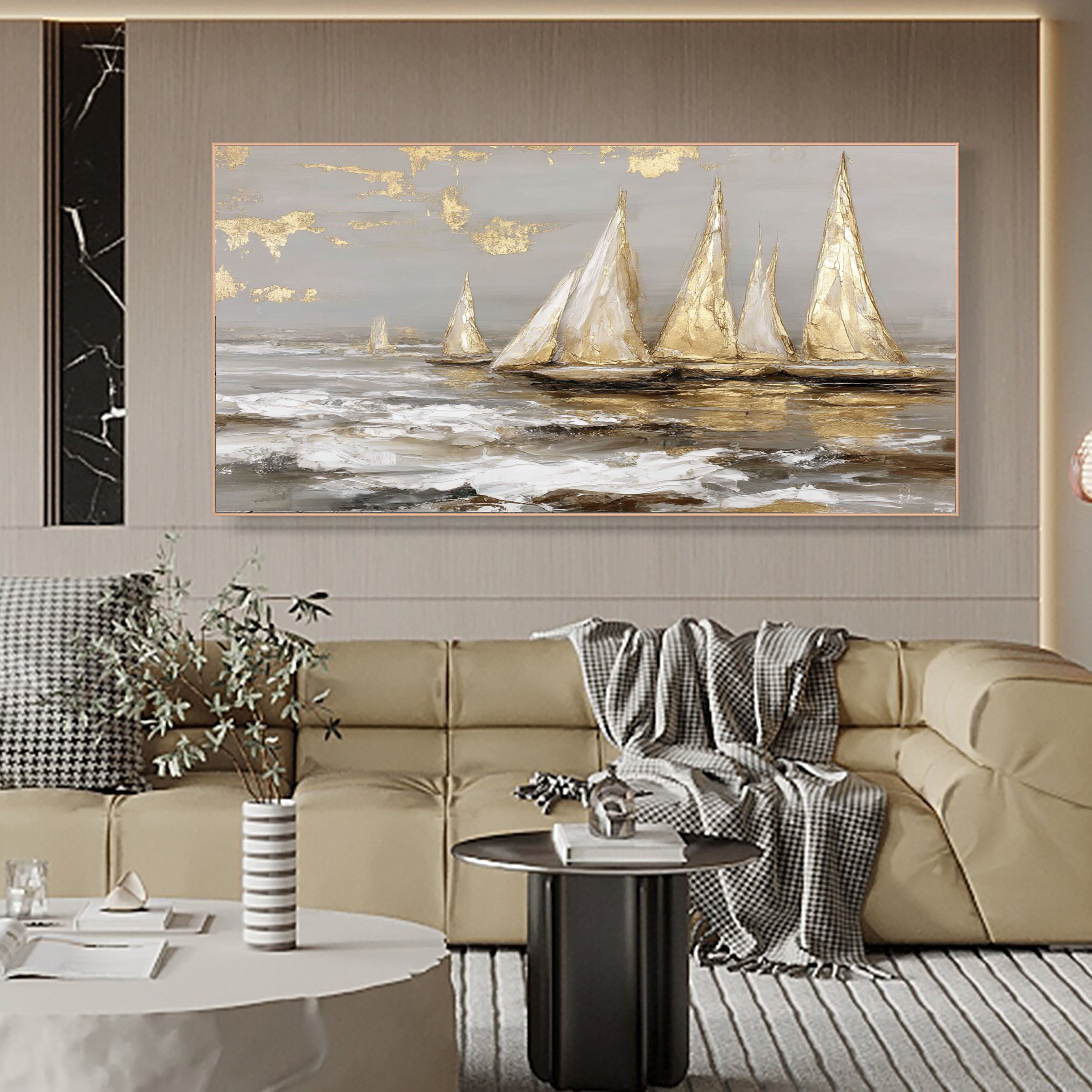 Textured Sailboat Splendor | Grey Gold