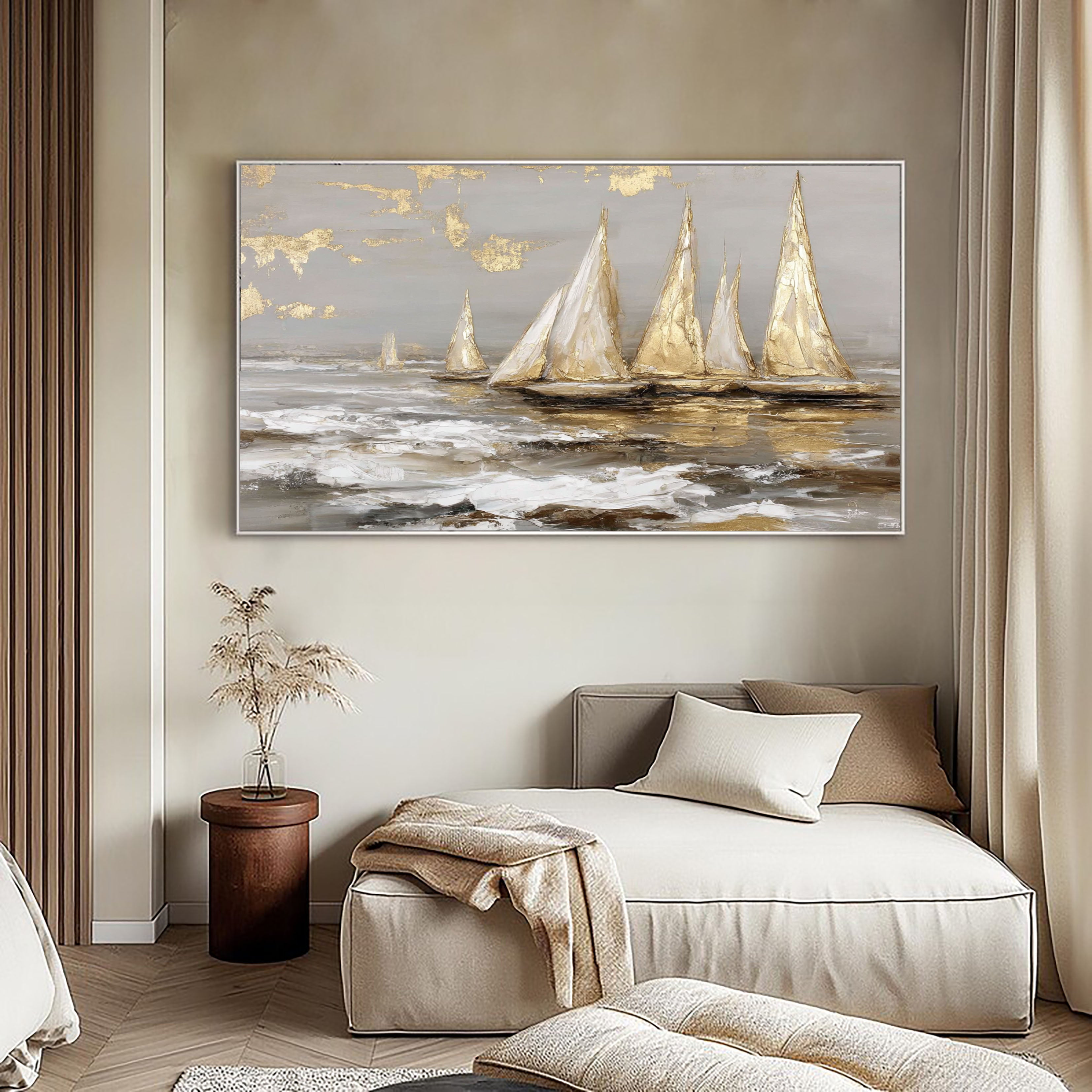 Textured Sailboat Splendor | Grey Gold