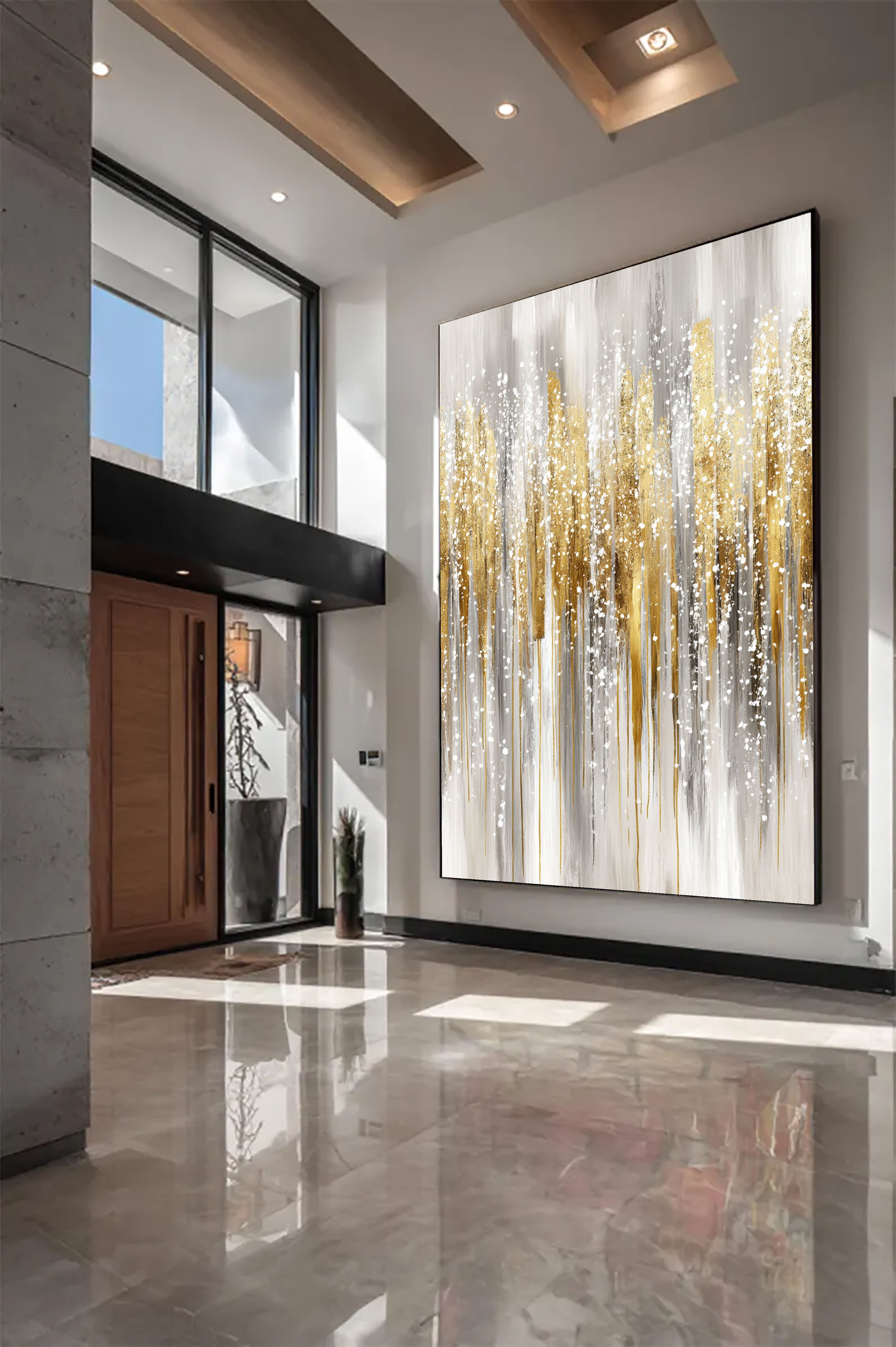 Textured Gilded Streaks | Grey Gold