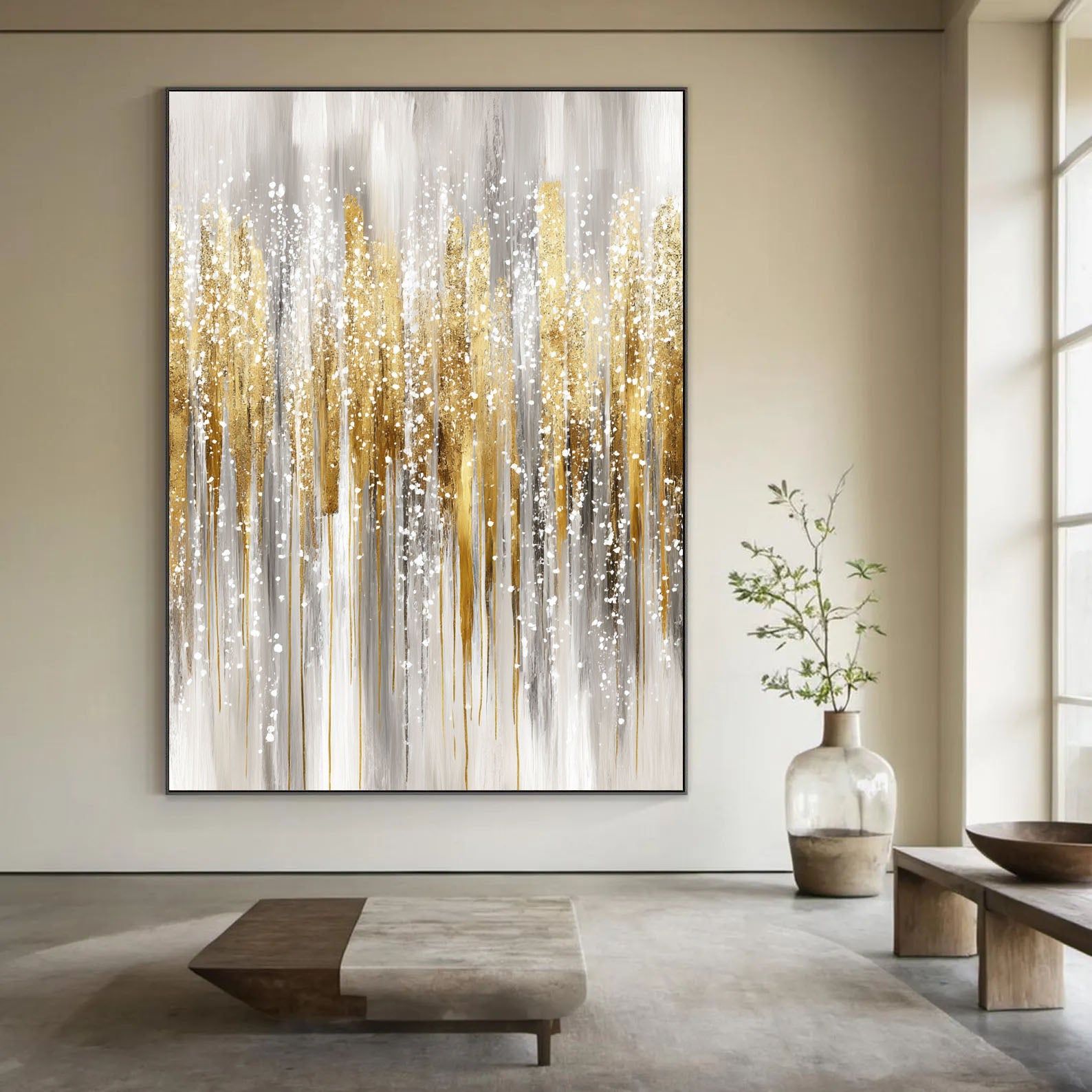 Textured Gilded Streaks | Grey Gold
