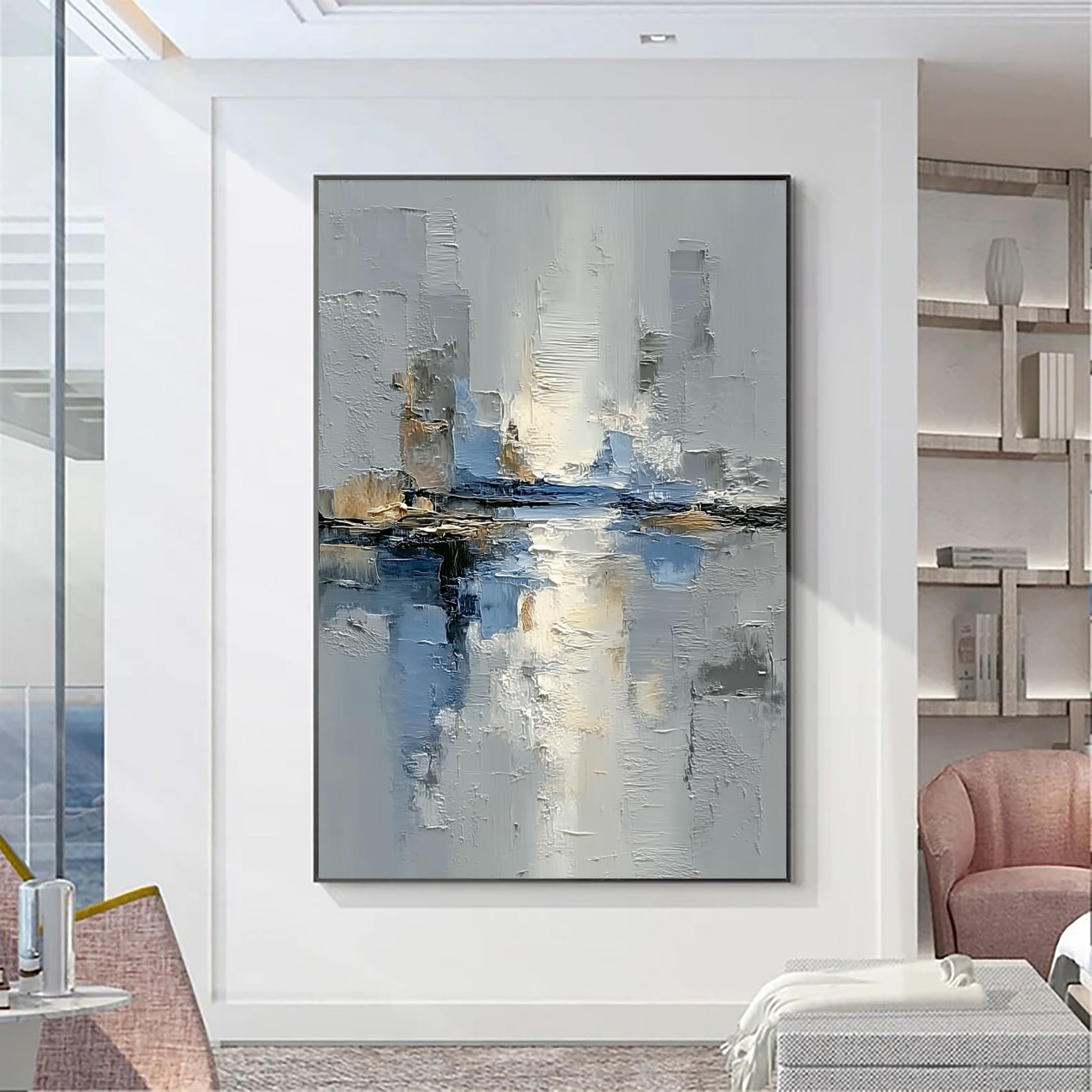 Texturierte Stadtlandschaft-Reflexionen | Blau Grau