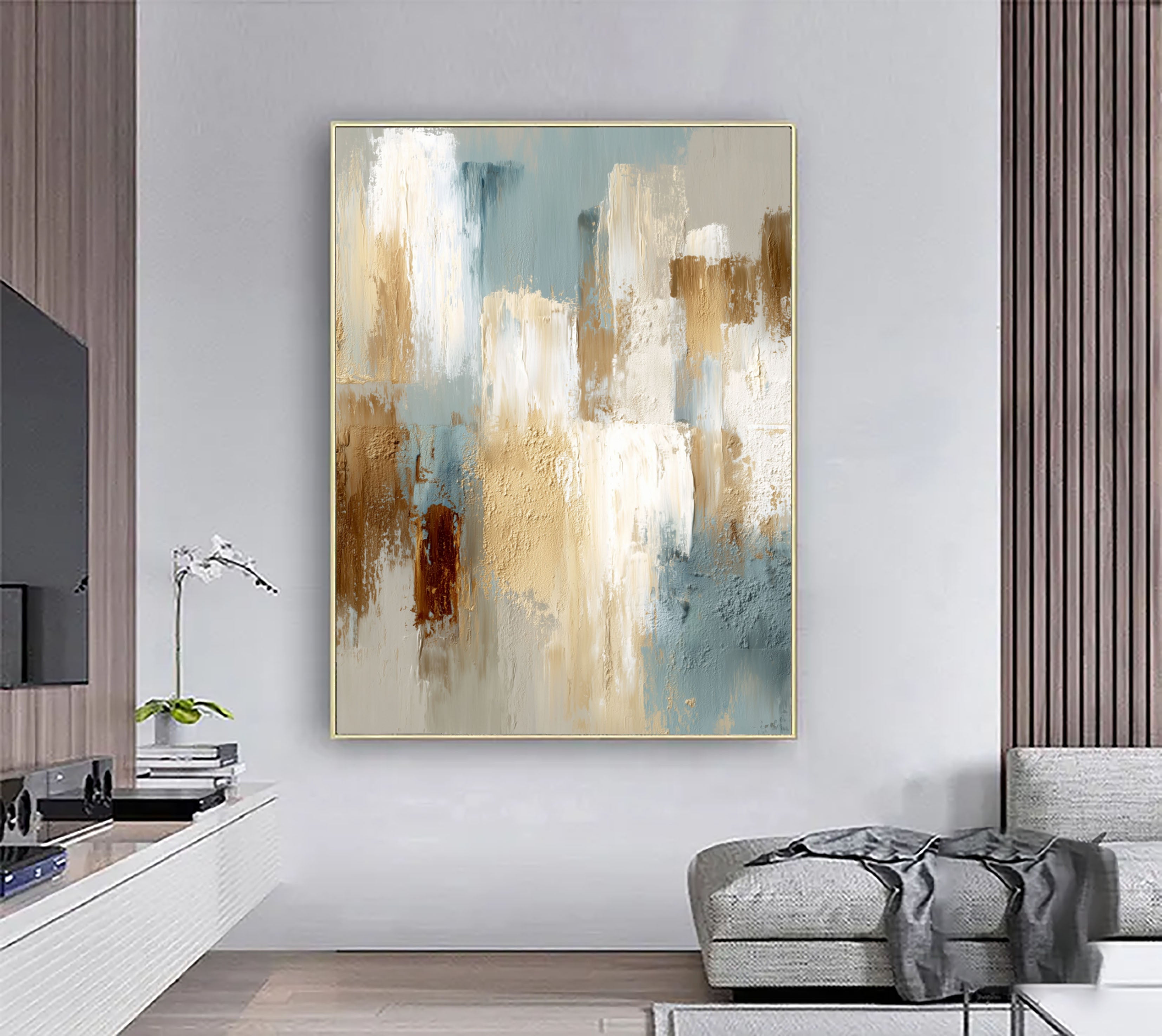 Abstract Brushstroke Harmony | Blue Gold