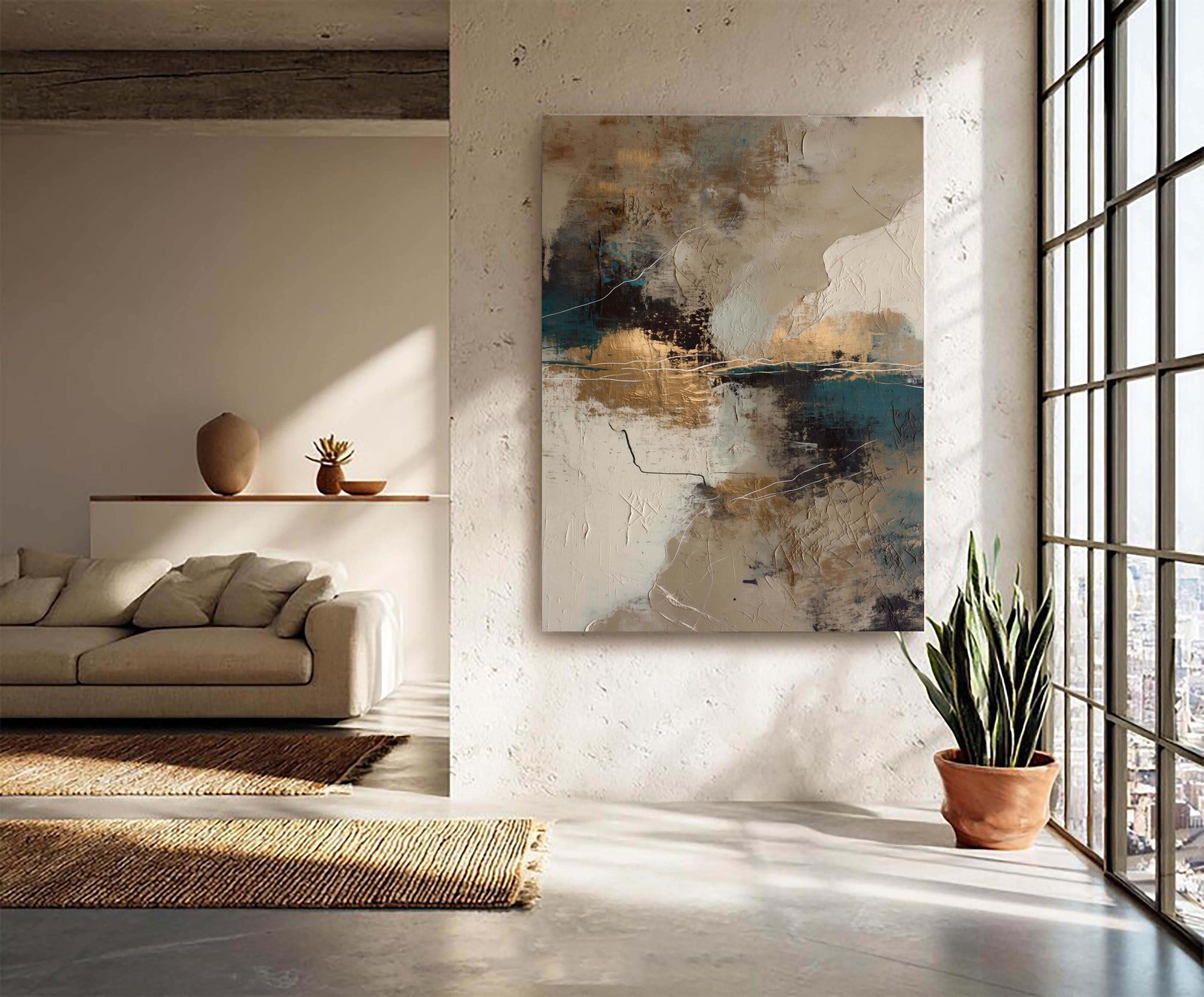Textured Gilded Shores | Teal Ivory