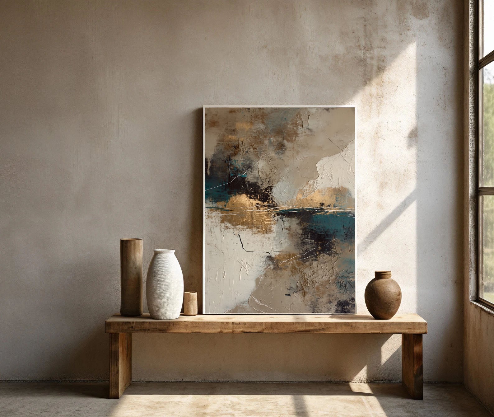 Textured Gilded Shores | Teal Ivory