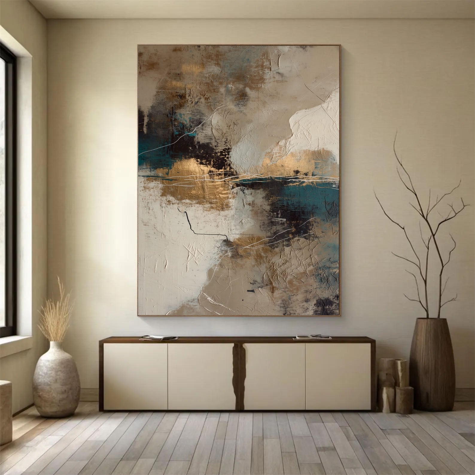 Textured Gilded Shores | Teal Ivory