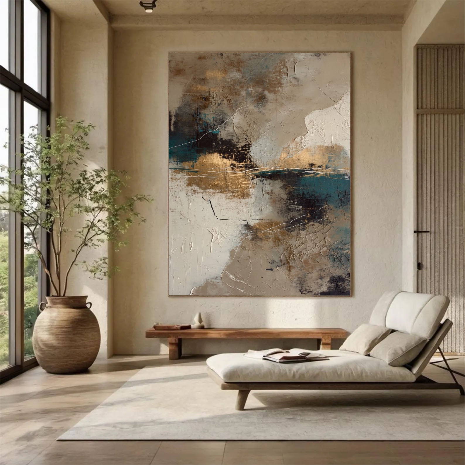 Textured Gilded Shores | Teal Ivory