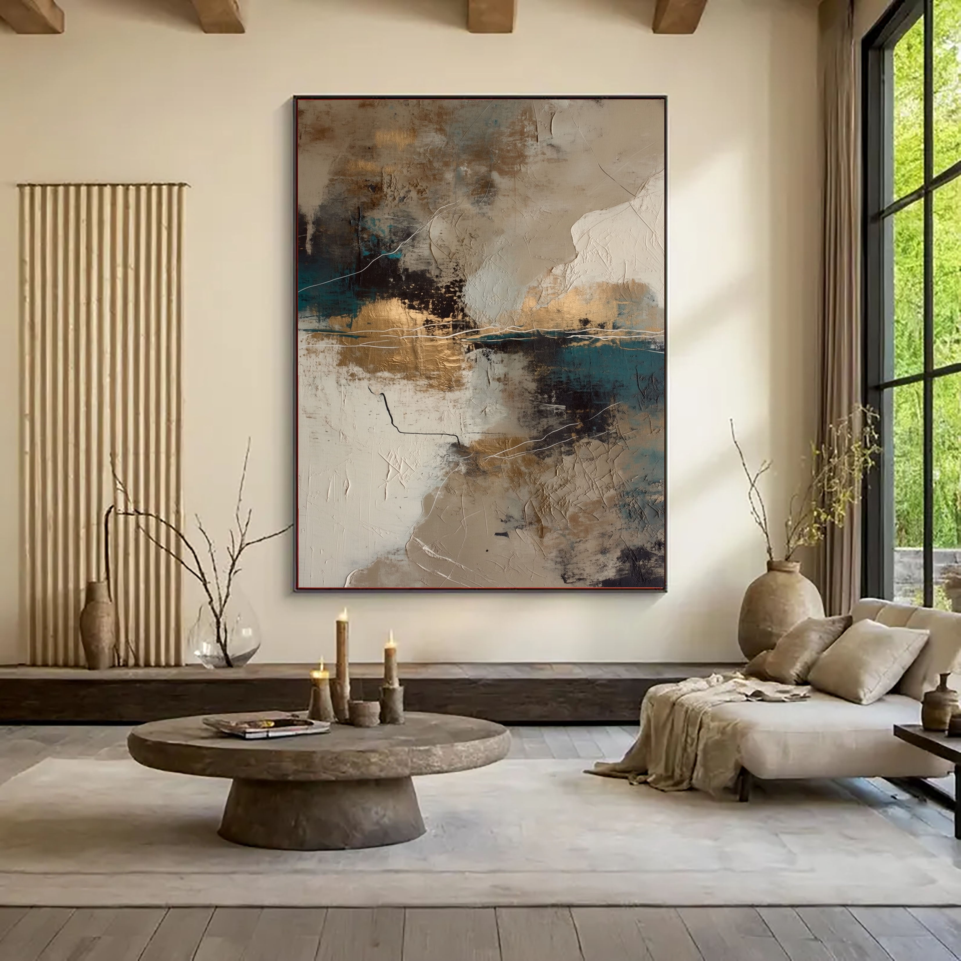 Textured Gilded Shores | Teal Ivory