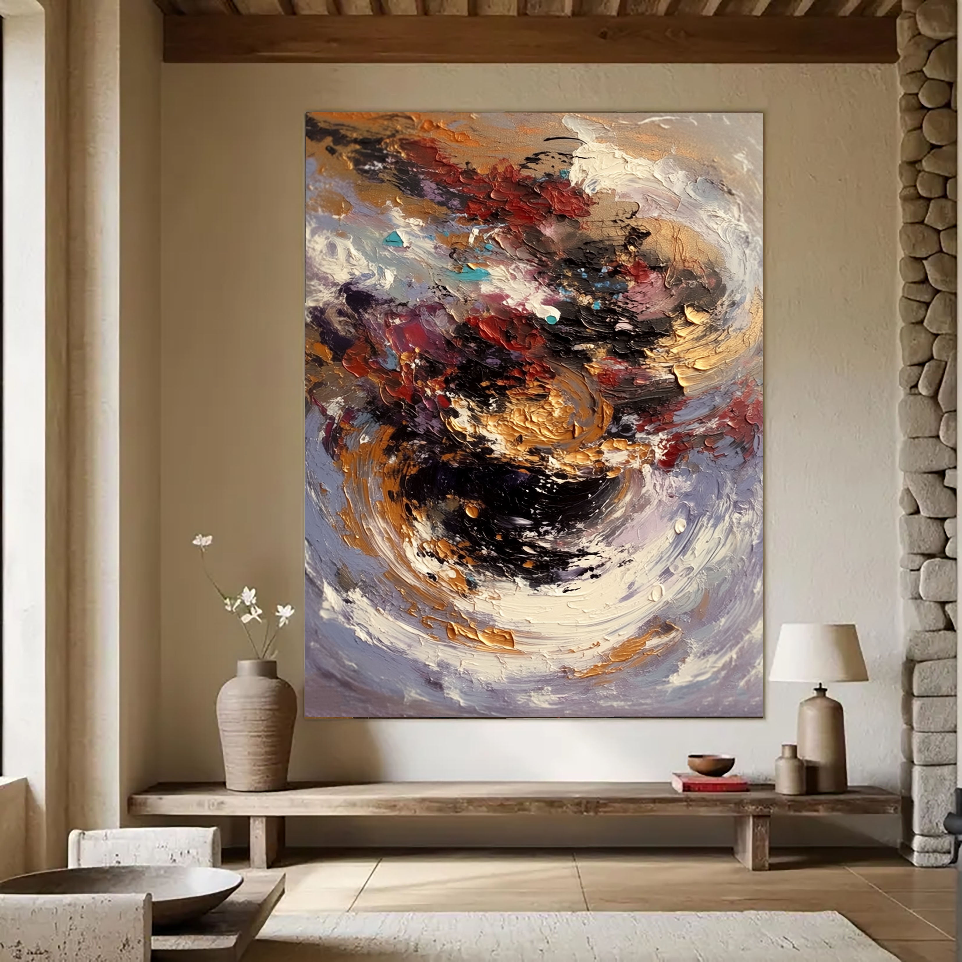 Textured Swirling Vortex | Crimson Gold