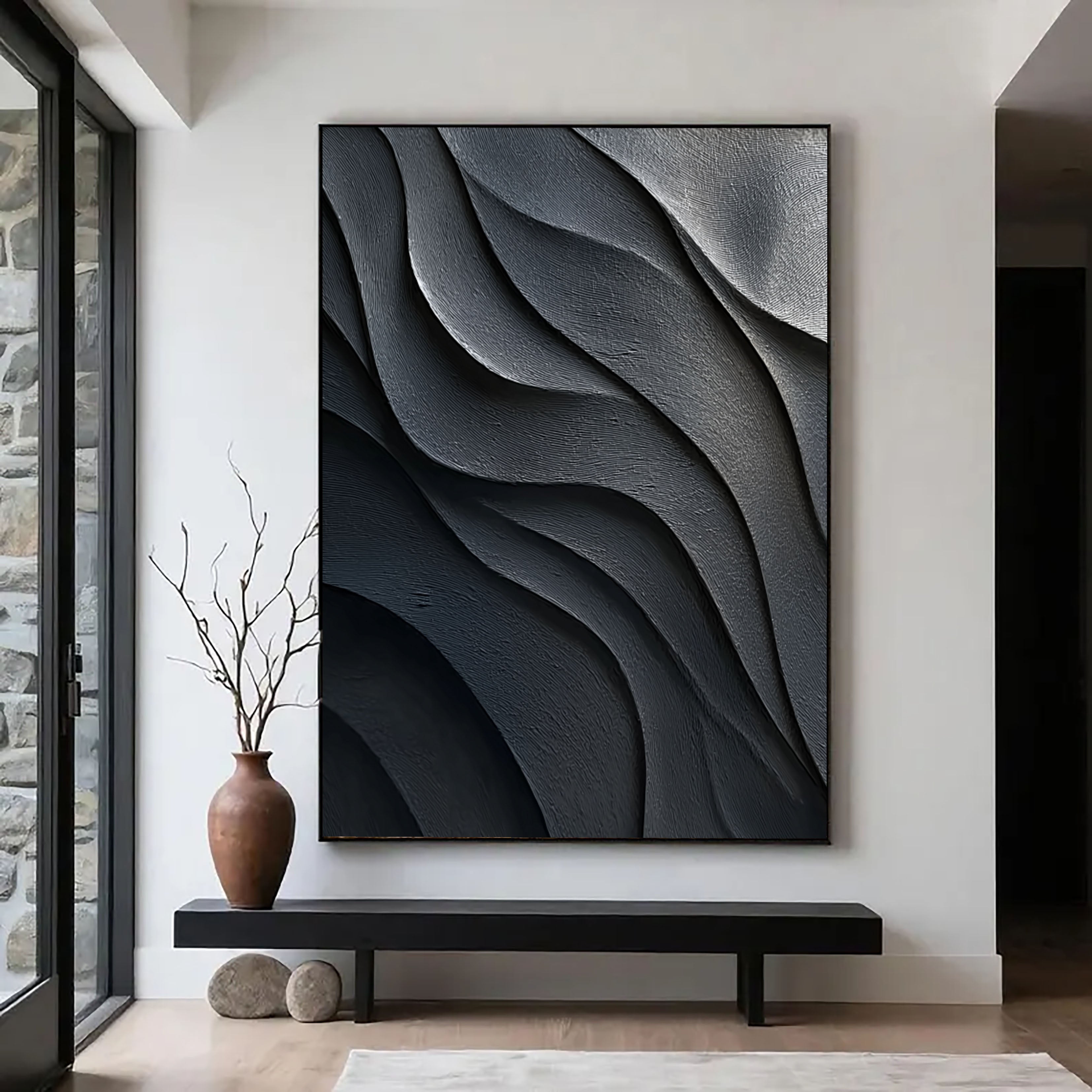Monochrome Textured Waves | Dark Grey