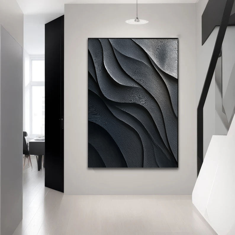 Monochrome Textured Waves | Dark Grey