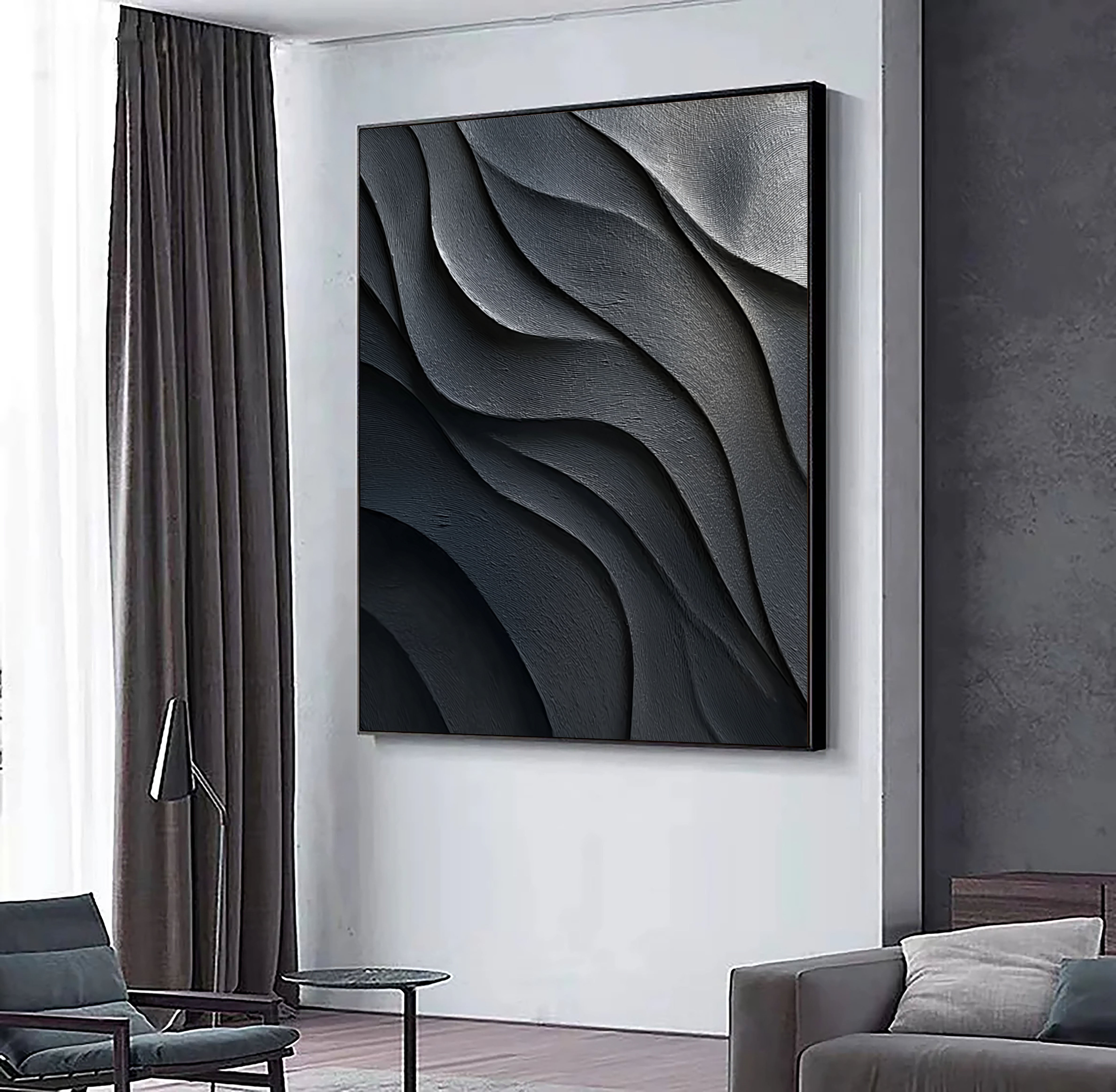 Monochrome Textured Waves | Dark Grey