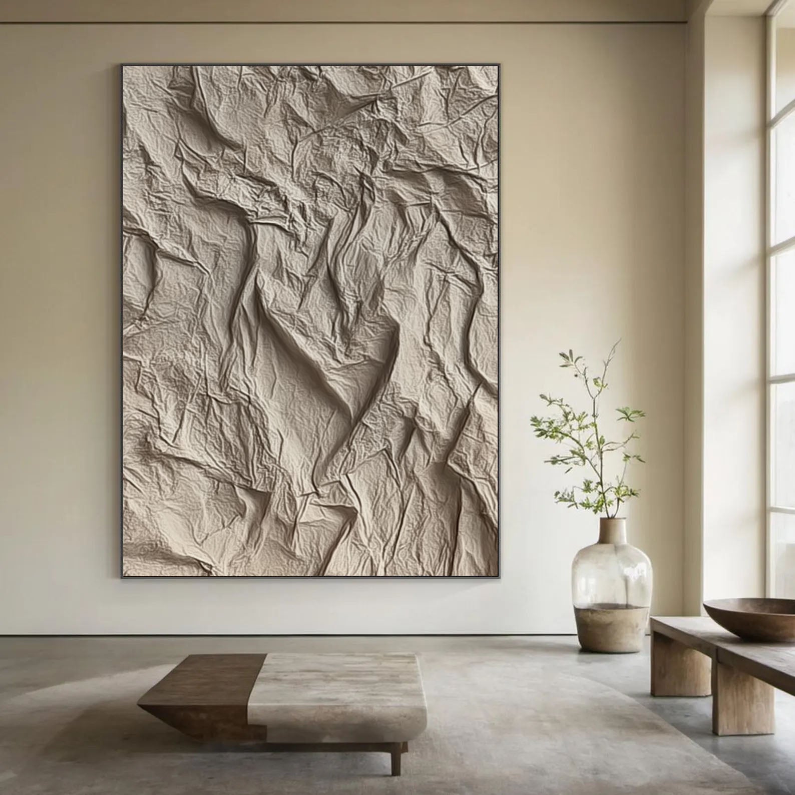 Abstract Crumpled Texture | Neutral Beige
