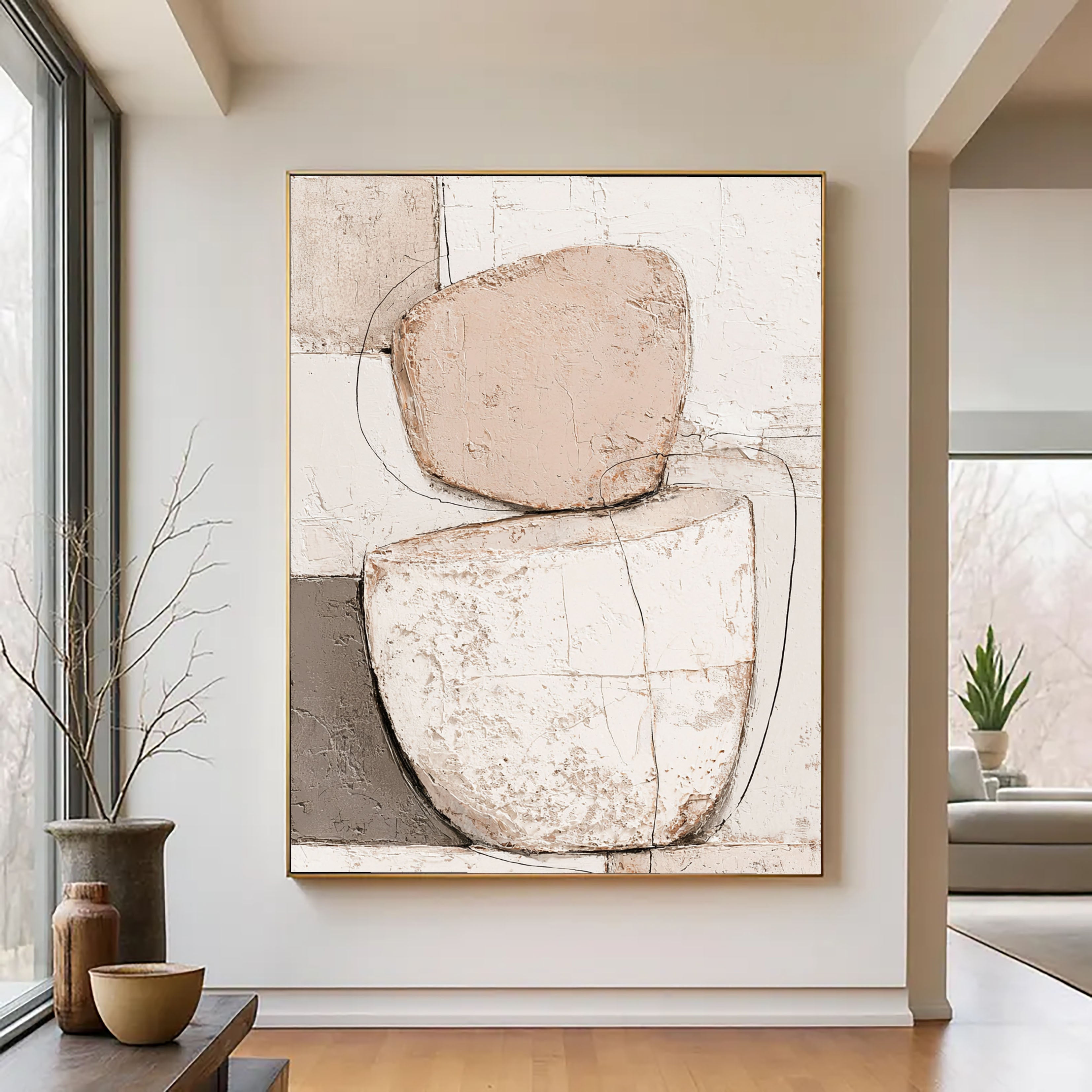 Textured Geometric Serenity | Beige Form