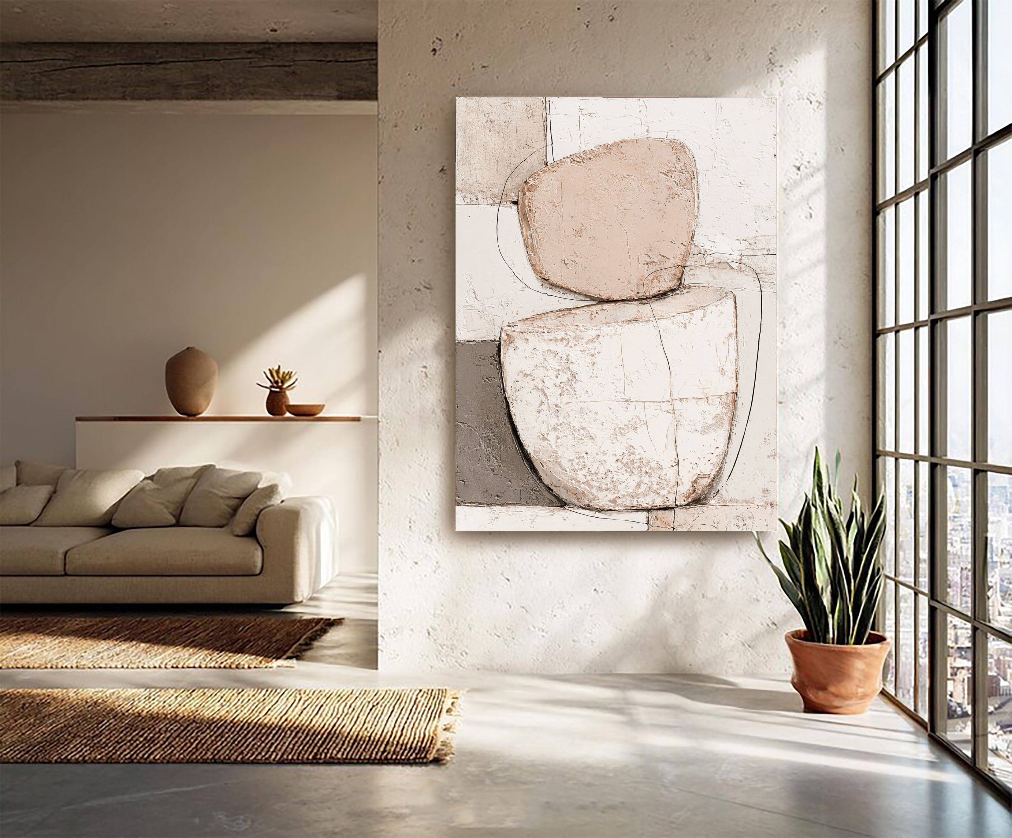 Textured Geometric Serenity | Beige Form