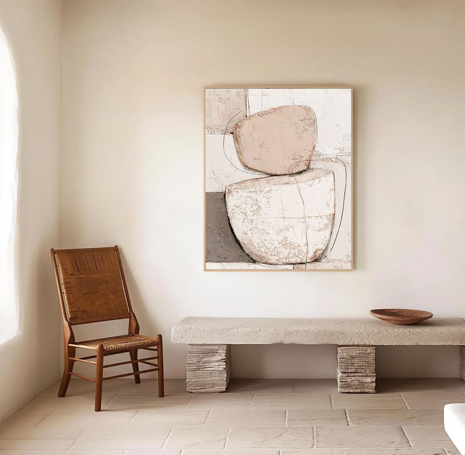 Textured Geometric Serenity | Beige Form