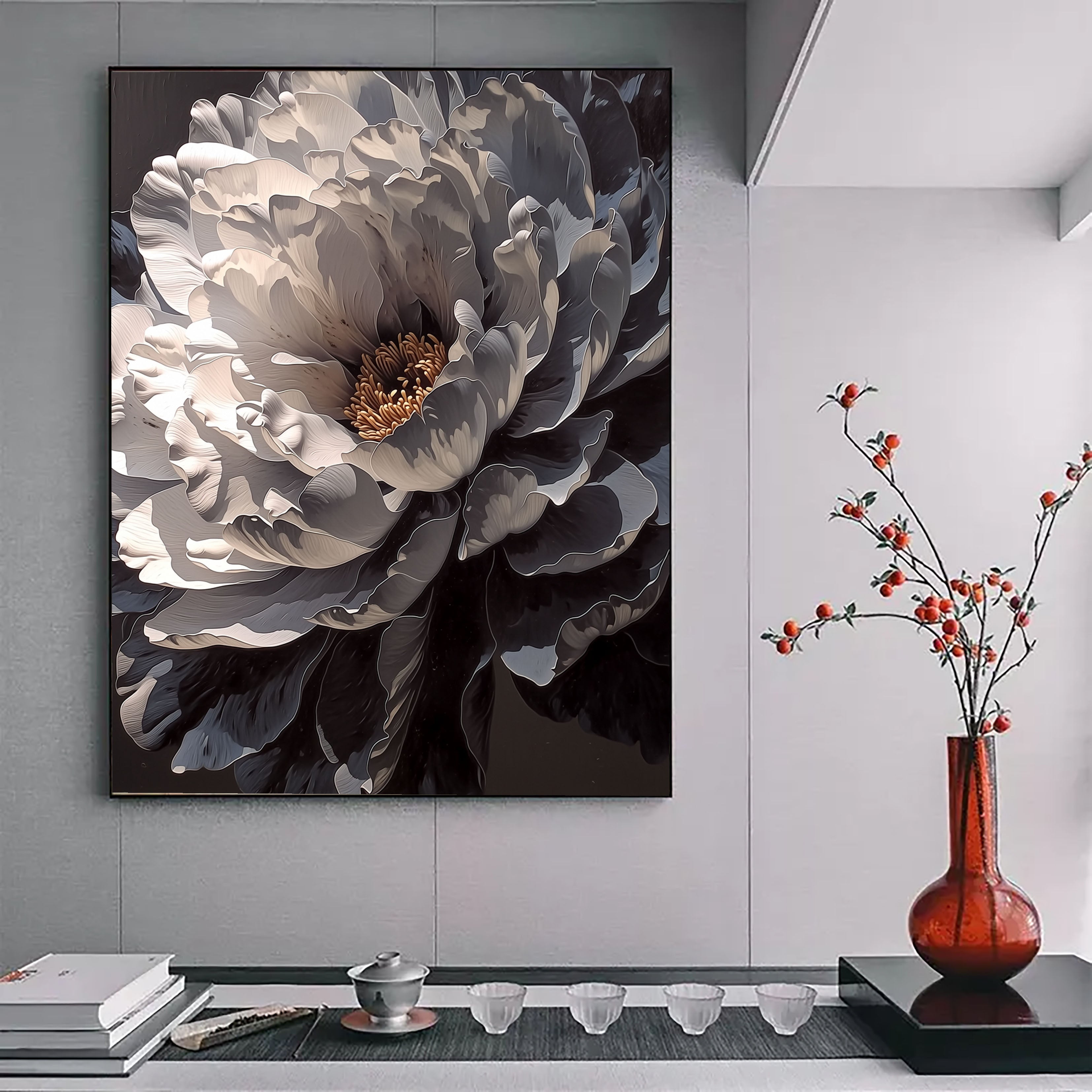 Textured Monochrome Peony | Silver Gold