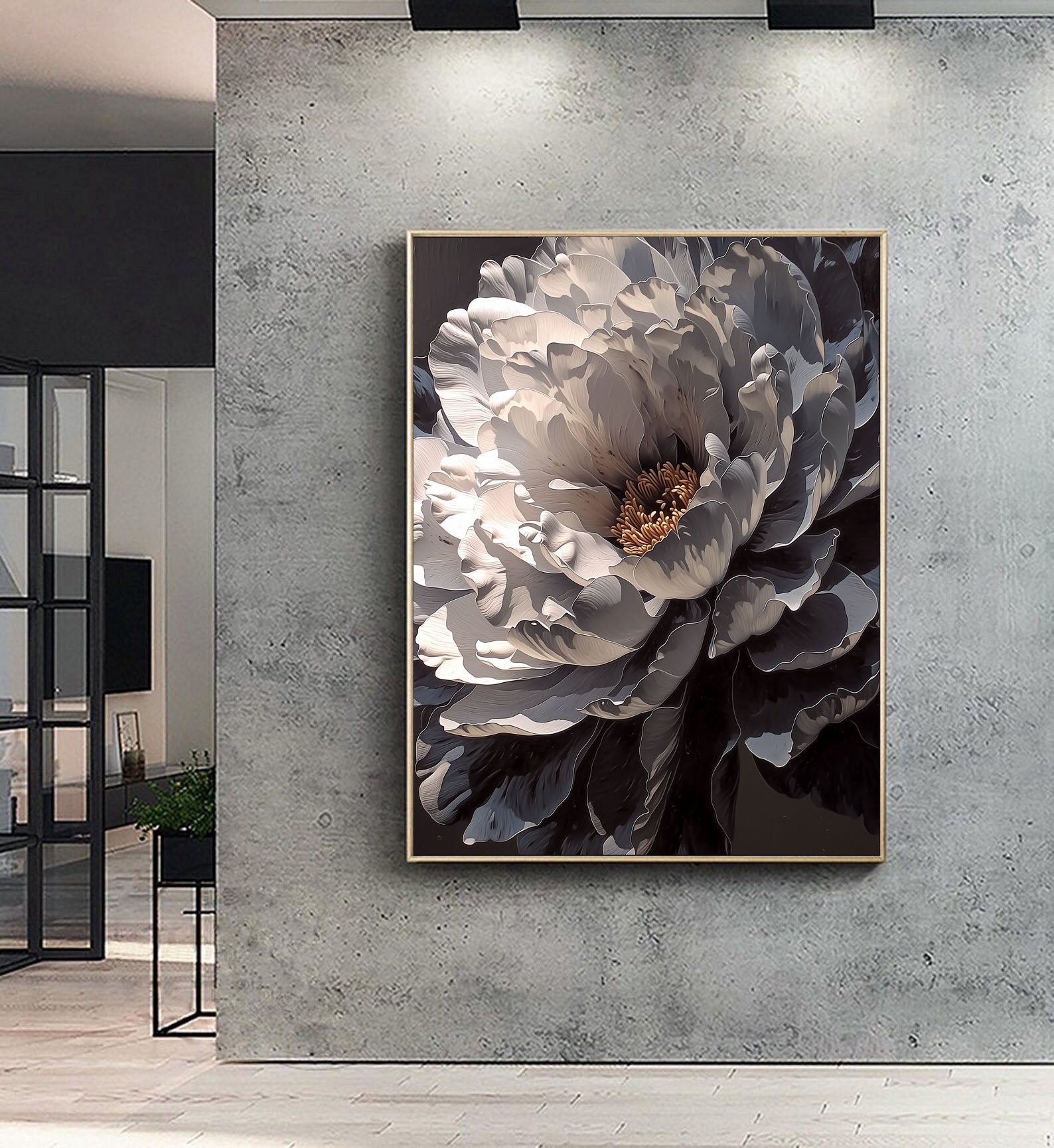 Textured Monochrome Peony | Silver Gold