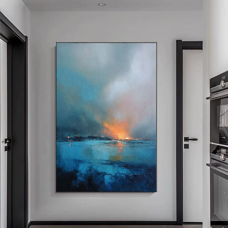 Leuchtender abstrakter Sonnenuntergang | Kühle Blautöne