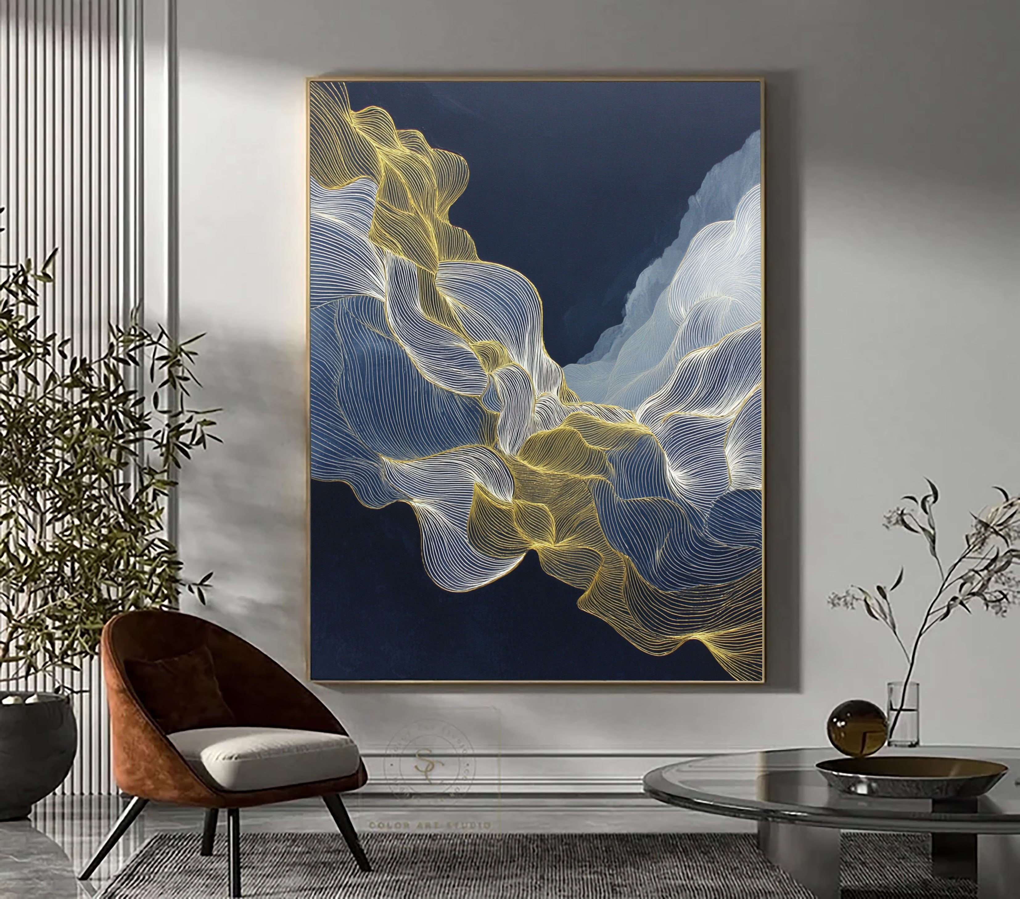 Textured Linear Elegance | Gilded Waves