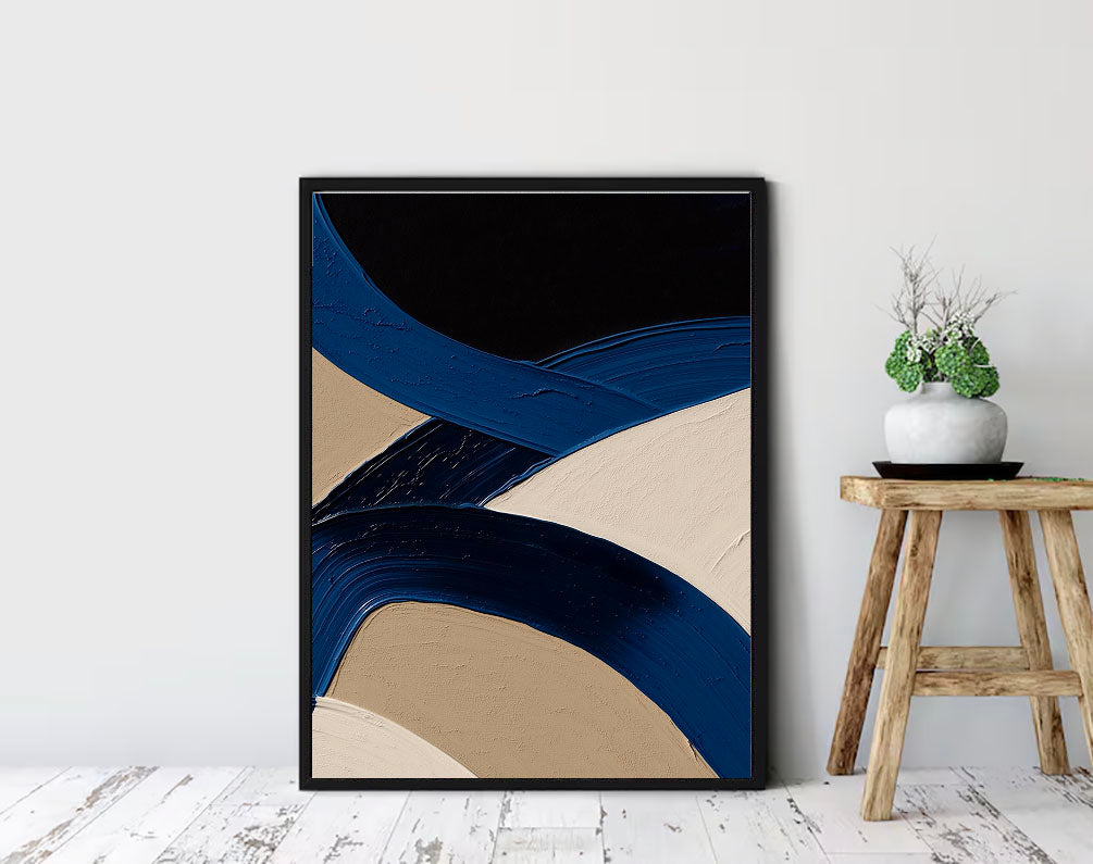 Textured Curved Strokes | Indigo Beige