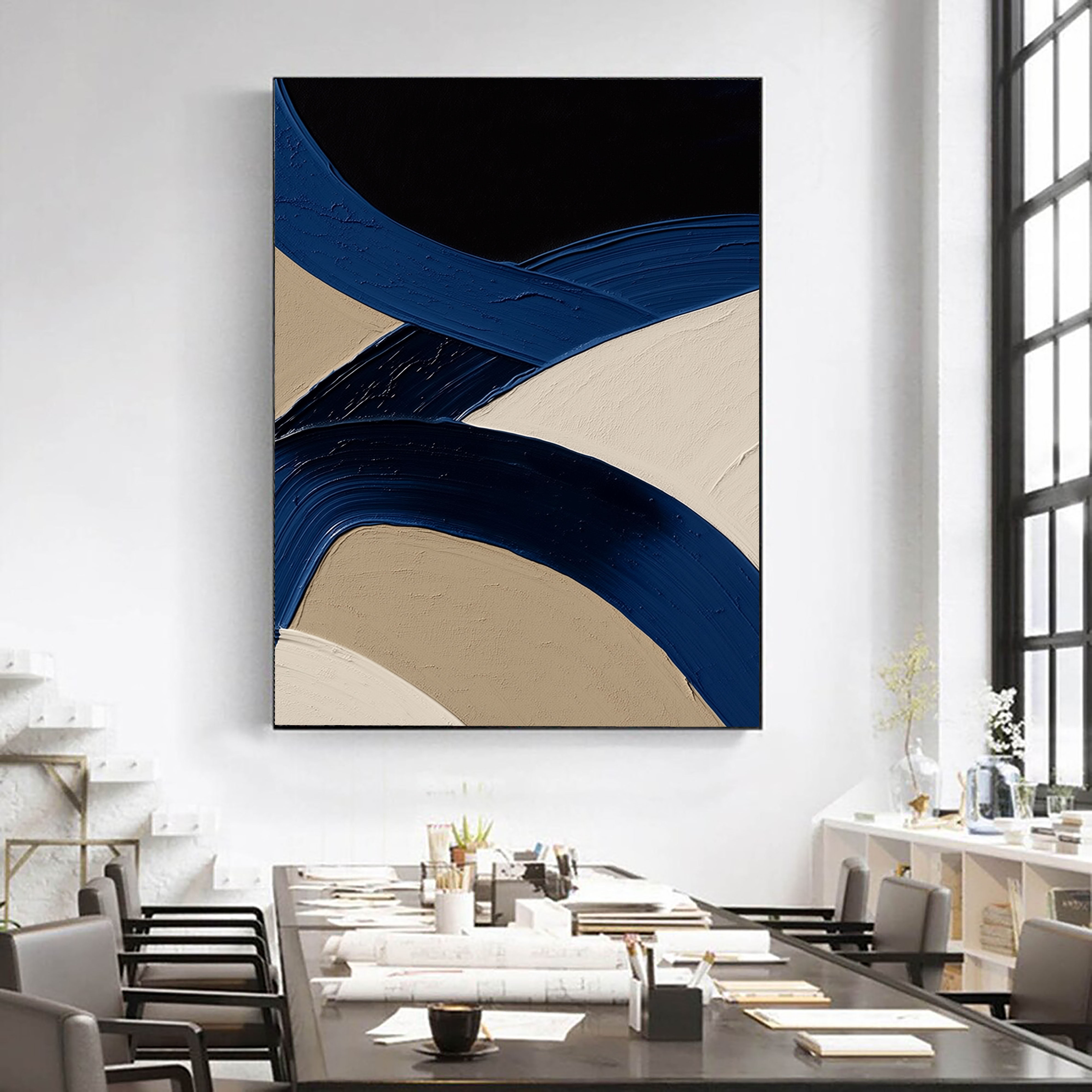 Textured Curved Strokes | Indigo Beige