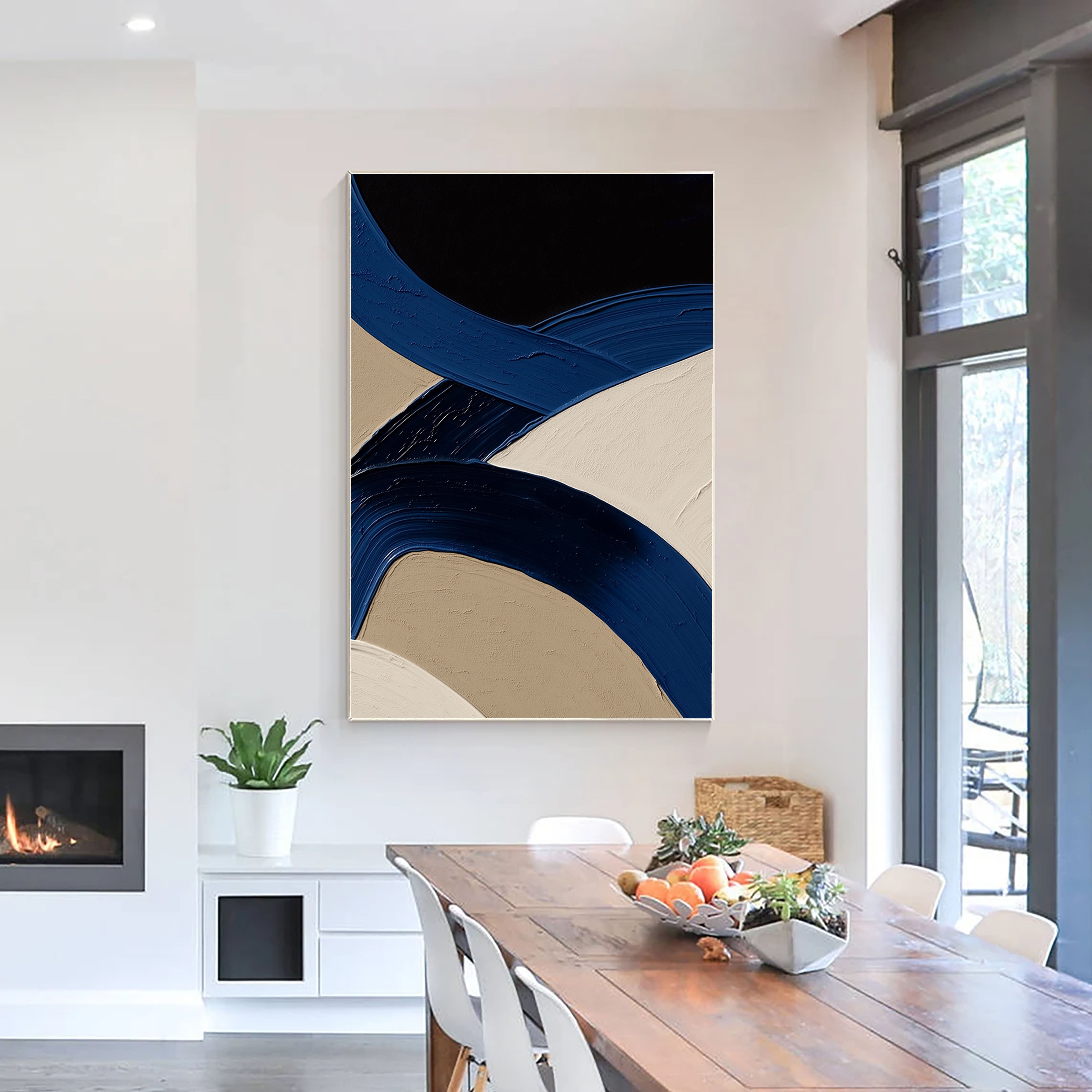 Textured Curved Strokes | Indigo Beige