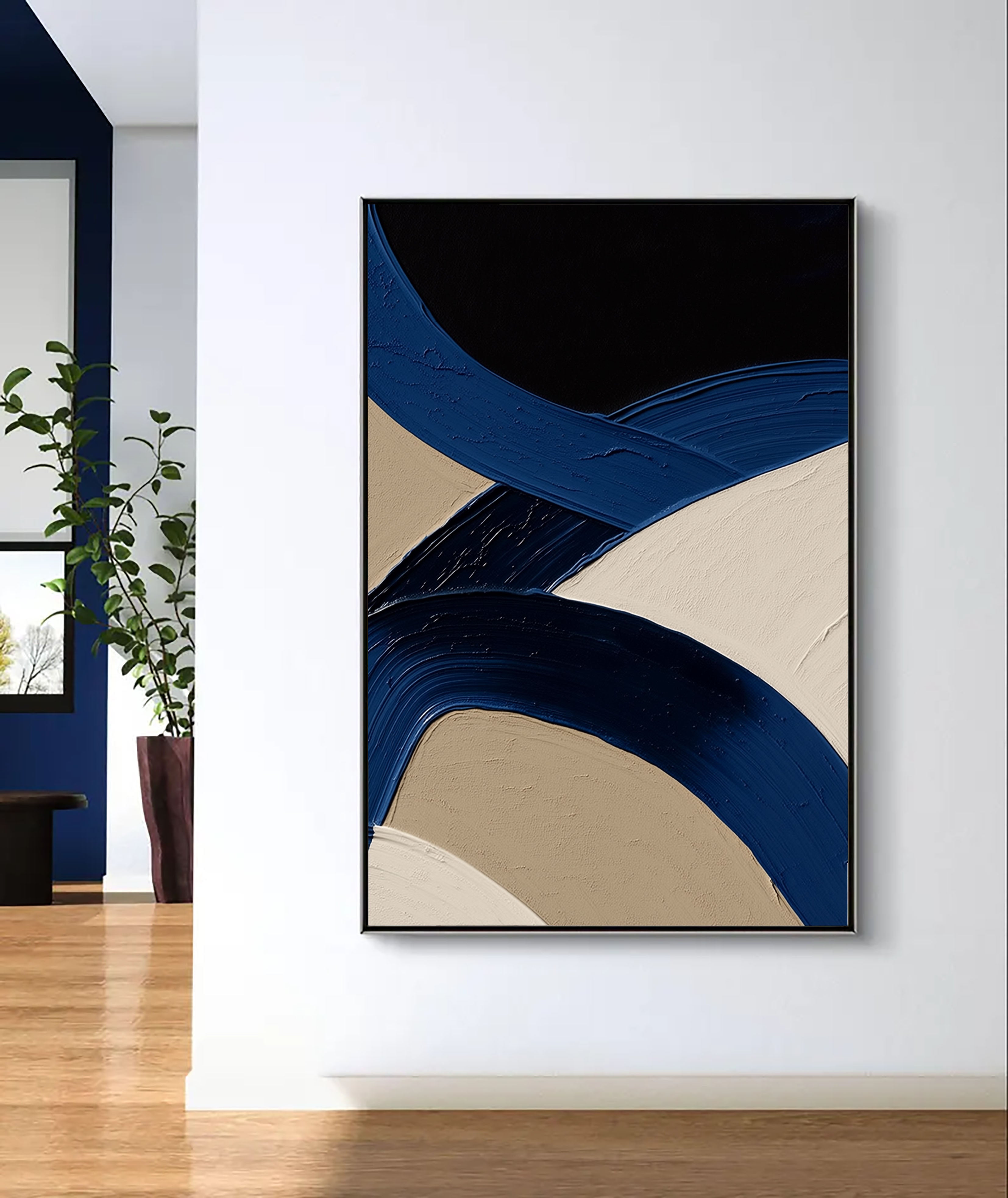 Textured Curved Strokes | Indigo Beige